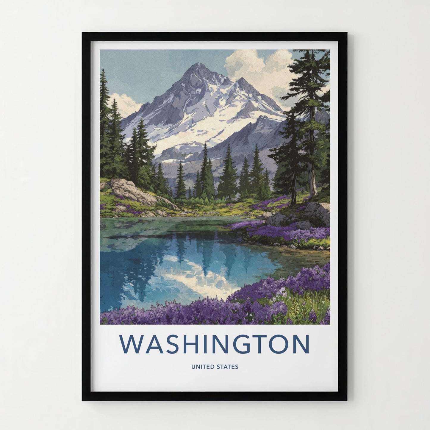 Mount Shuksan Poster - Washington Travel Art - Alpine Lake Flowers Wall Decor
