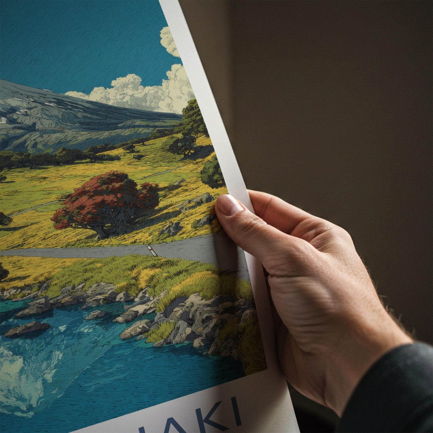 Mount Taranaki Poster - New Zealand Travel Art - Mountain Water Reflection Home Decor