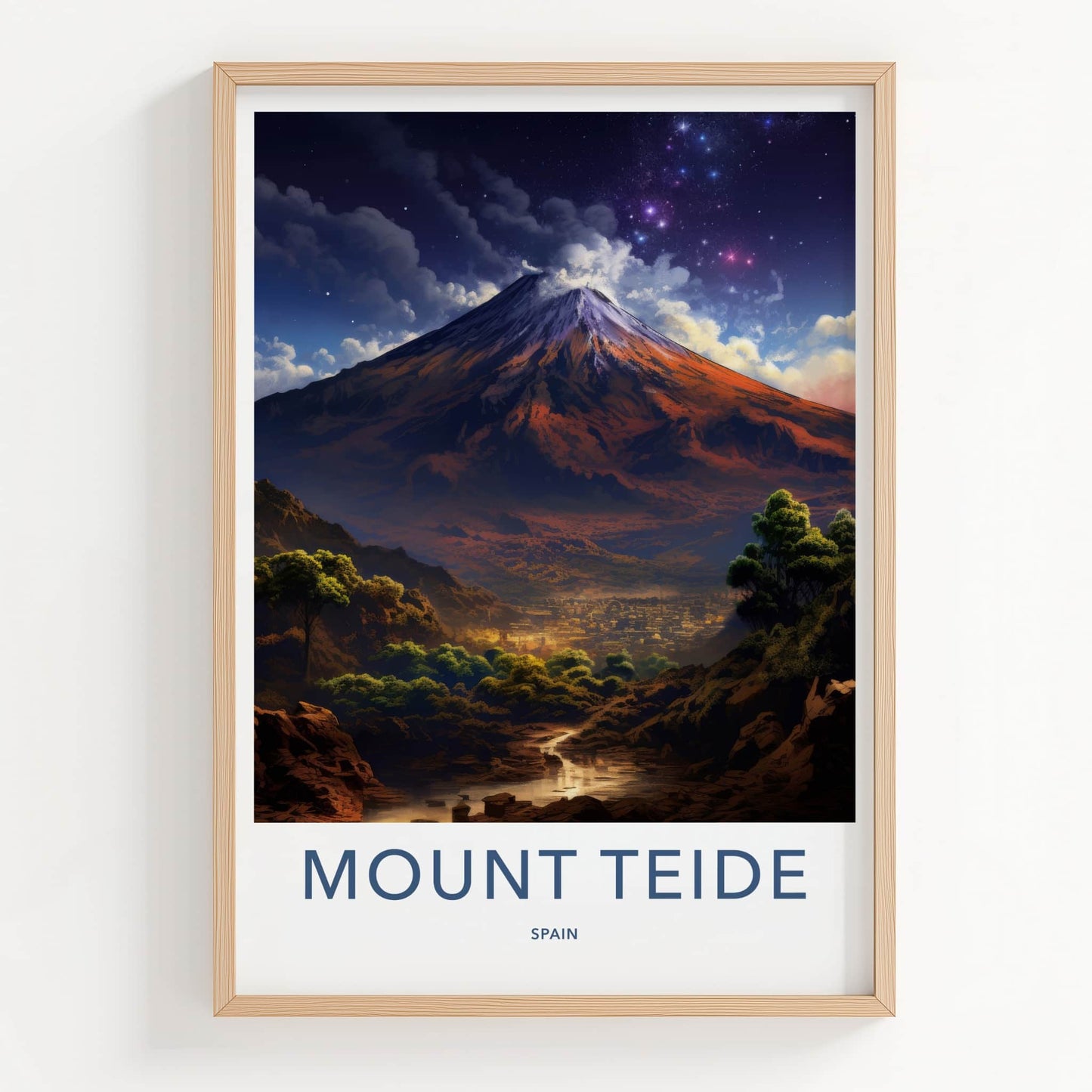 Mount Teide Poster - Spain Framed Print - Starry Night Volcano Lounge Decor