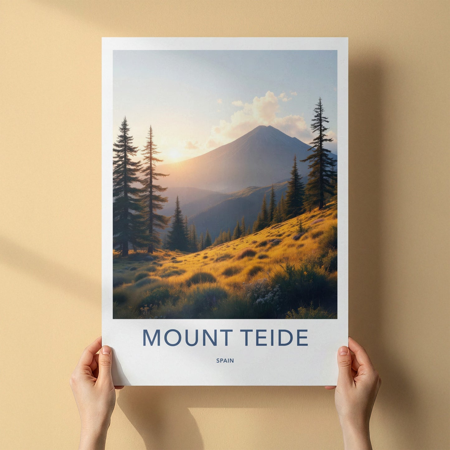 Mount Teide Poster - Spain Travel Art - Golden Hills Sunset Home Decor