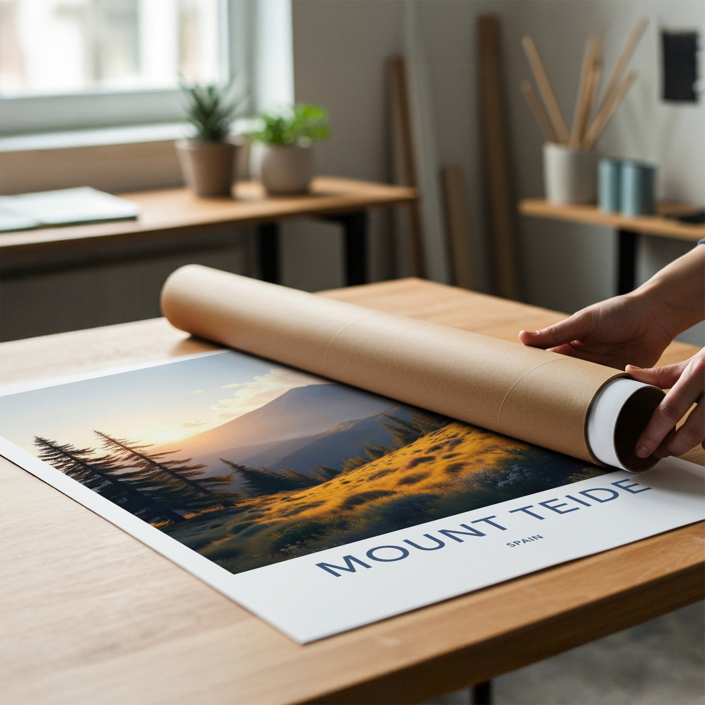 Mount Teide Poster - Spain Travel Art - Golden Hills Sunset Home Decor