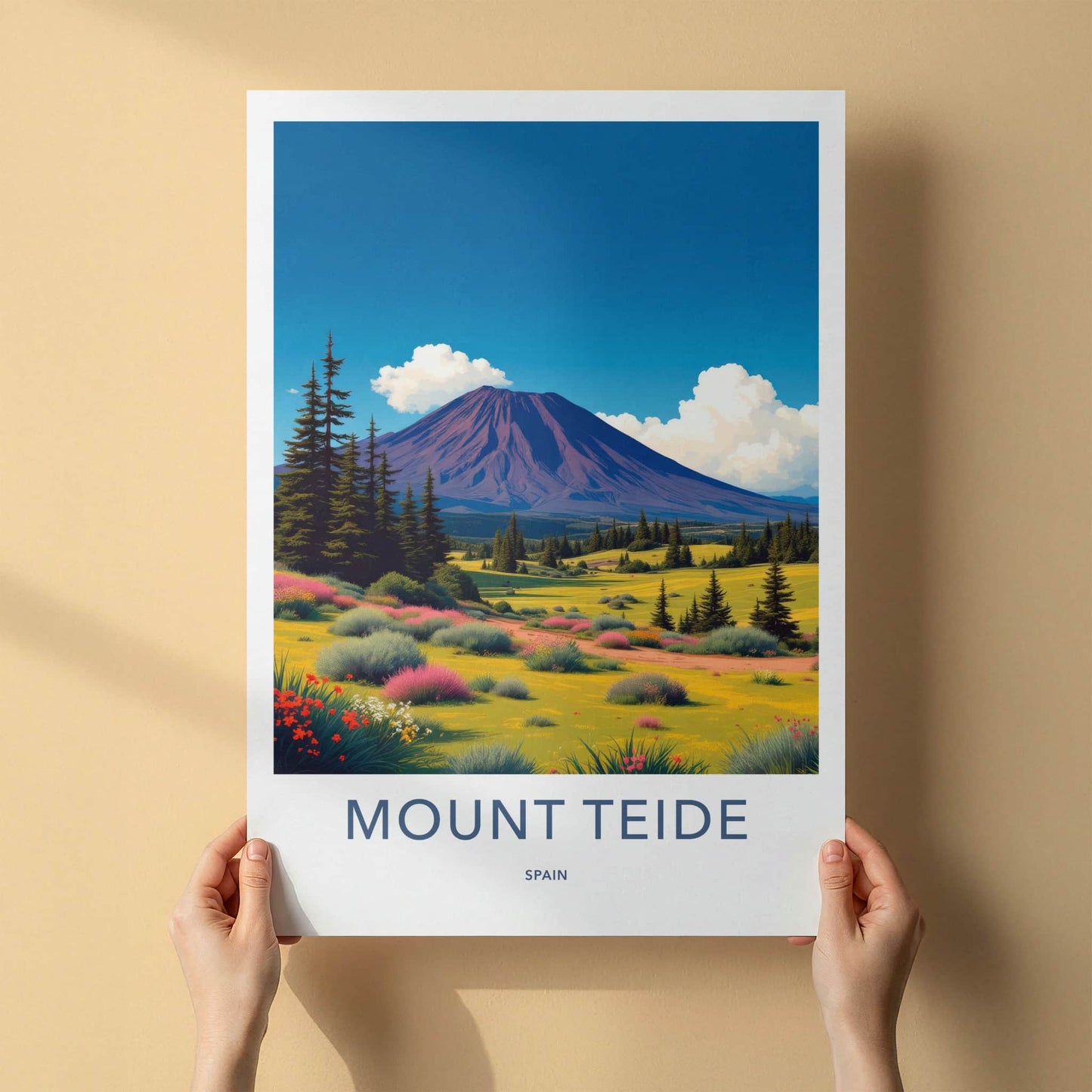 Mount Teide Poster - Spain Travel Art - Vibrant Bloom Landscape Home Decor