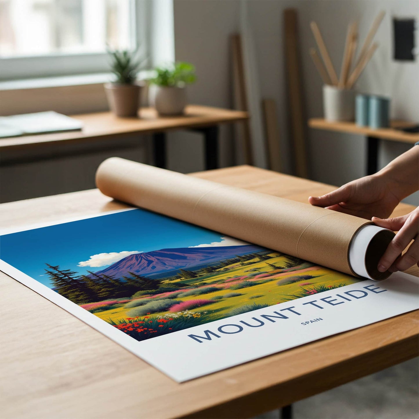 Mount Teide Poster - Spain Travel Art - Vibrant Bloom Landscape Home Decor