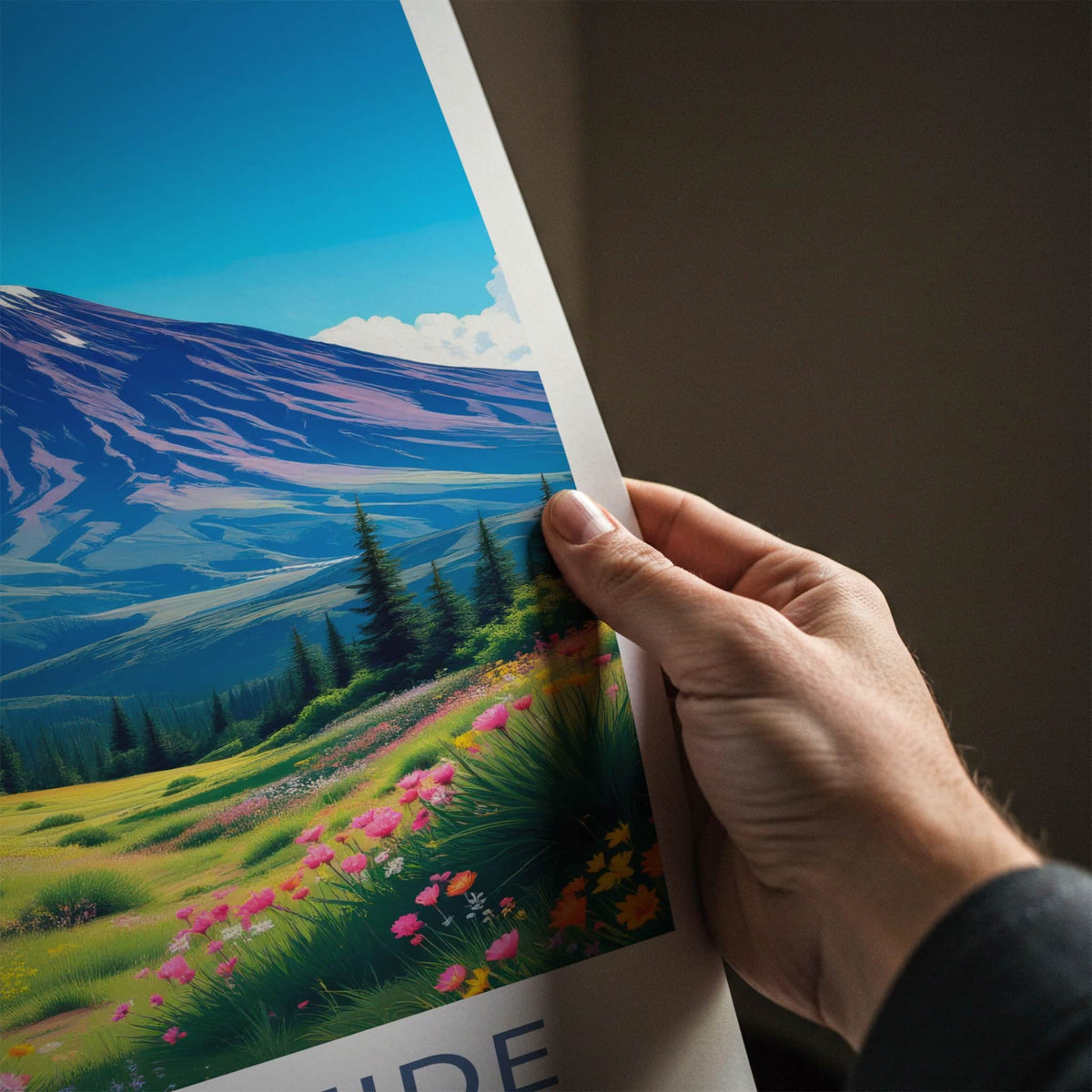 Mount Teide Poster - Spain Travel Art - Vibrant Flower Field Home Decor
