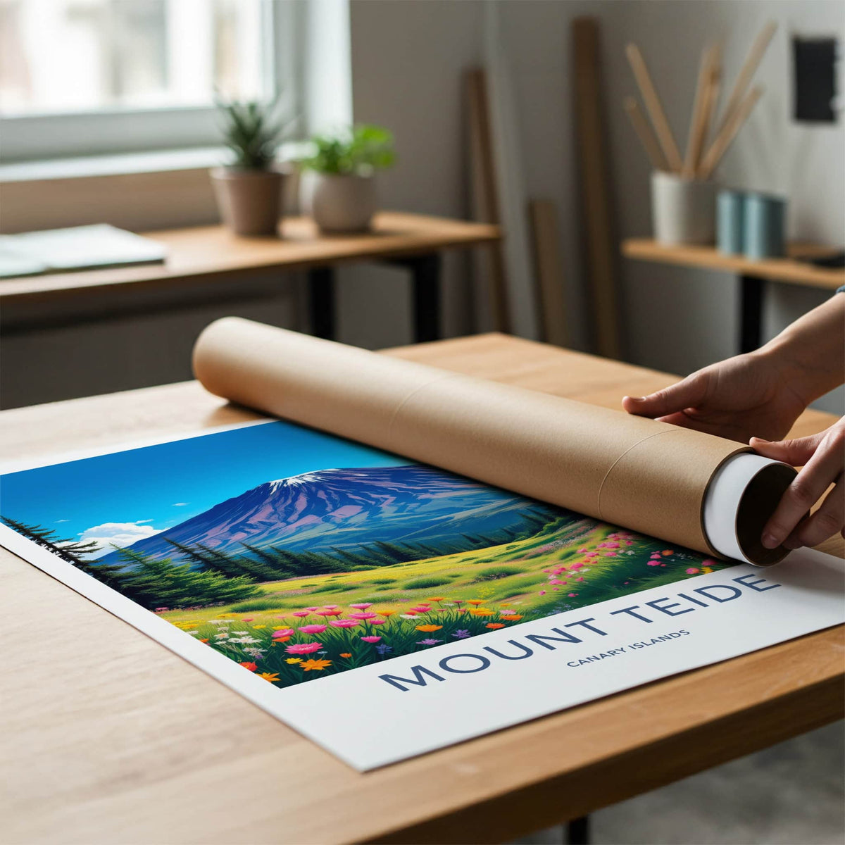 Mount Teide Poster - Spain Travel Art - Vibrant Flower Field Home Decor