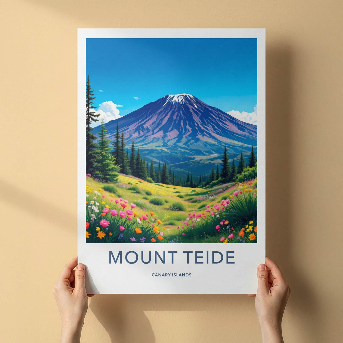Mount Teide Poster - Spain Travel Art - Vibrant Flower Field Home Decor