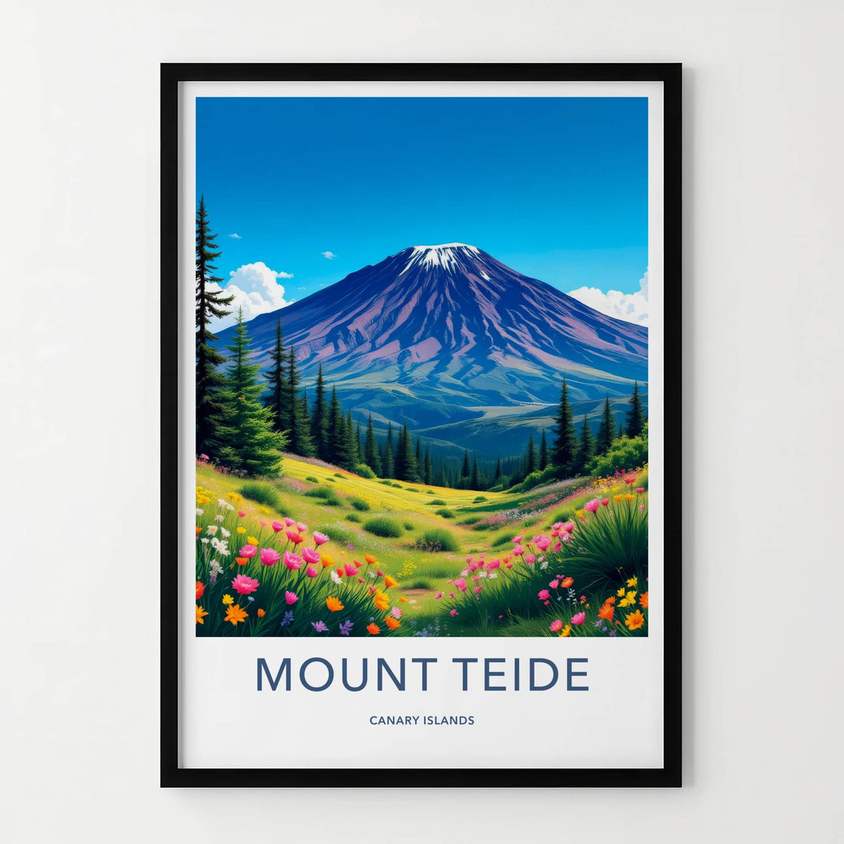 Mount Teide Poster - Spain Travel Art - Vibrant Flower Field Home Decor