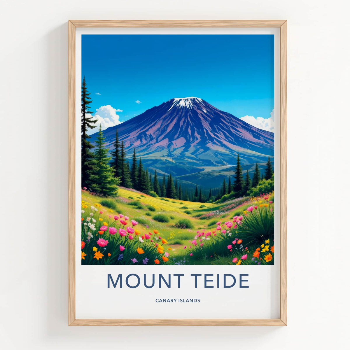 Mount Teide Poster - Spain Travel Art - Vibrant Flower Field Home Decor