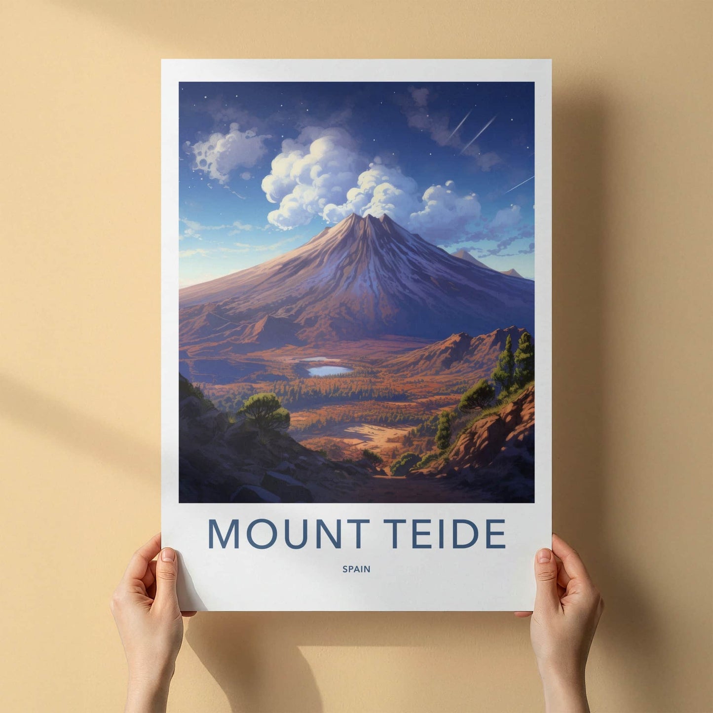Mount Teide Poster - Spain Travel Art - Volcanic Valley Lake Home Decor