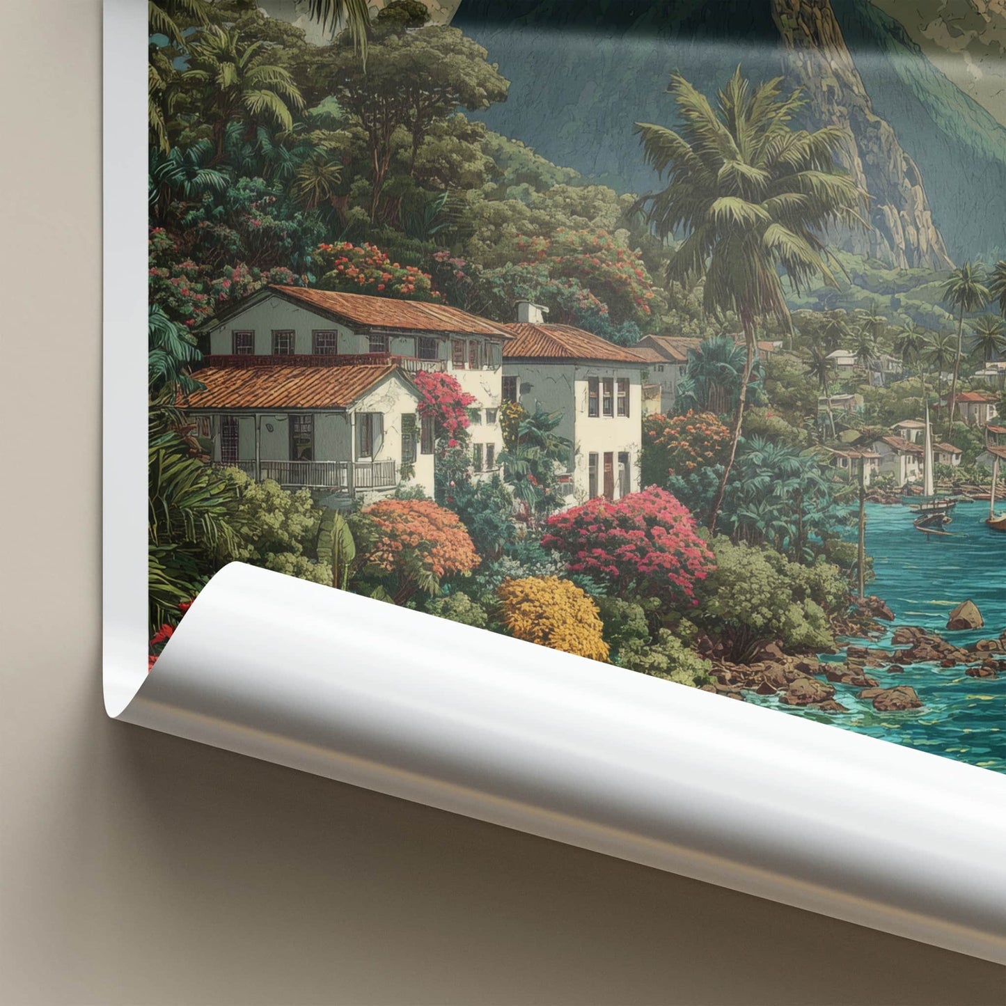 Mount Vaea Poster - Samoa Cliffside Homes - Tropical Village Wall Art