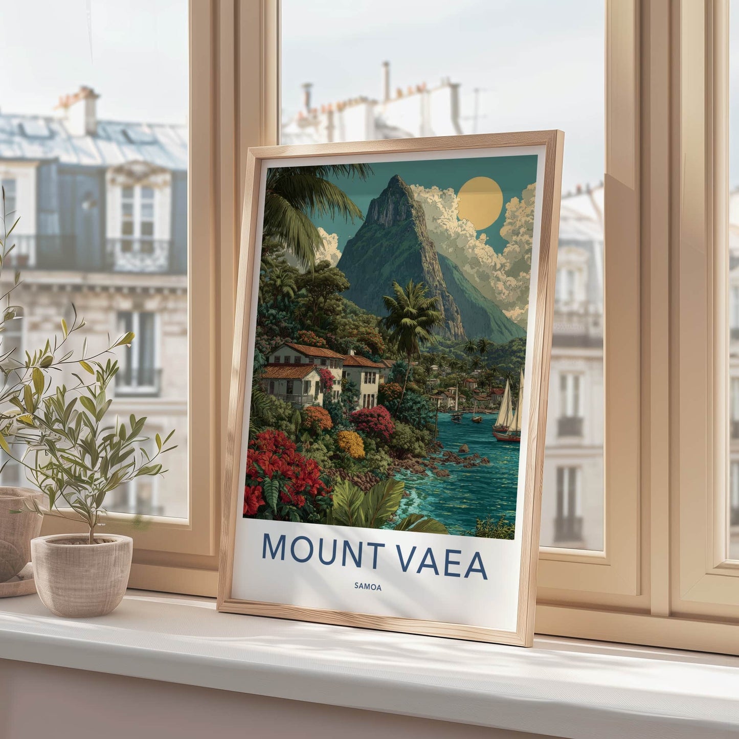 Mount Vaea Poster - Samoa Cliffside Homes - Tropical Village Wall Art