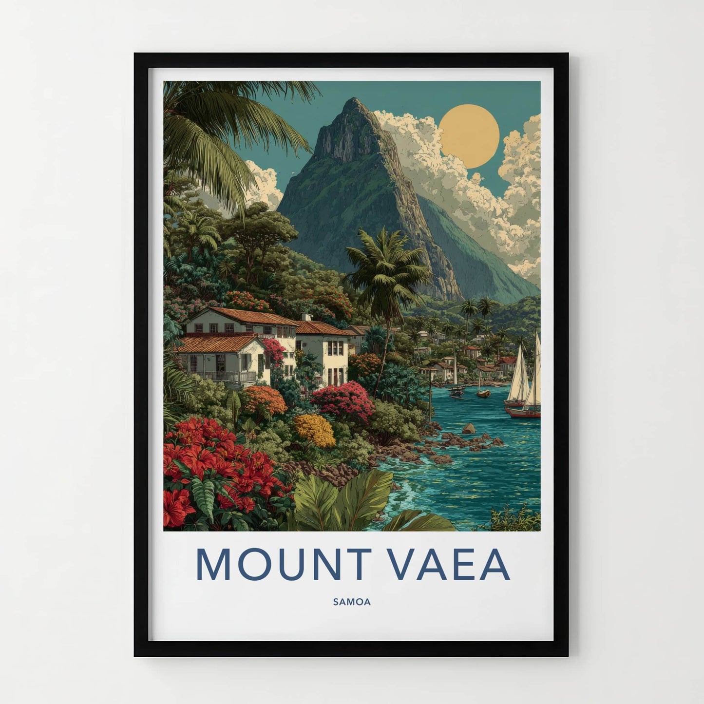 Mount Vaea Poster - Samoa Cliffside Homes - Tropical Village Wall Art