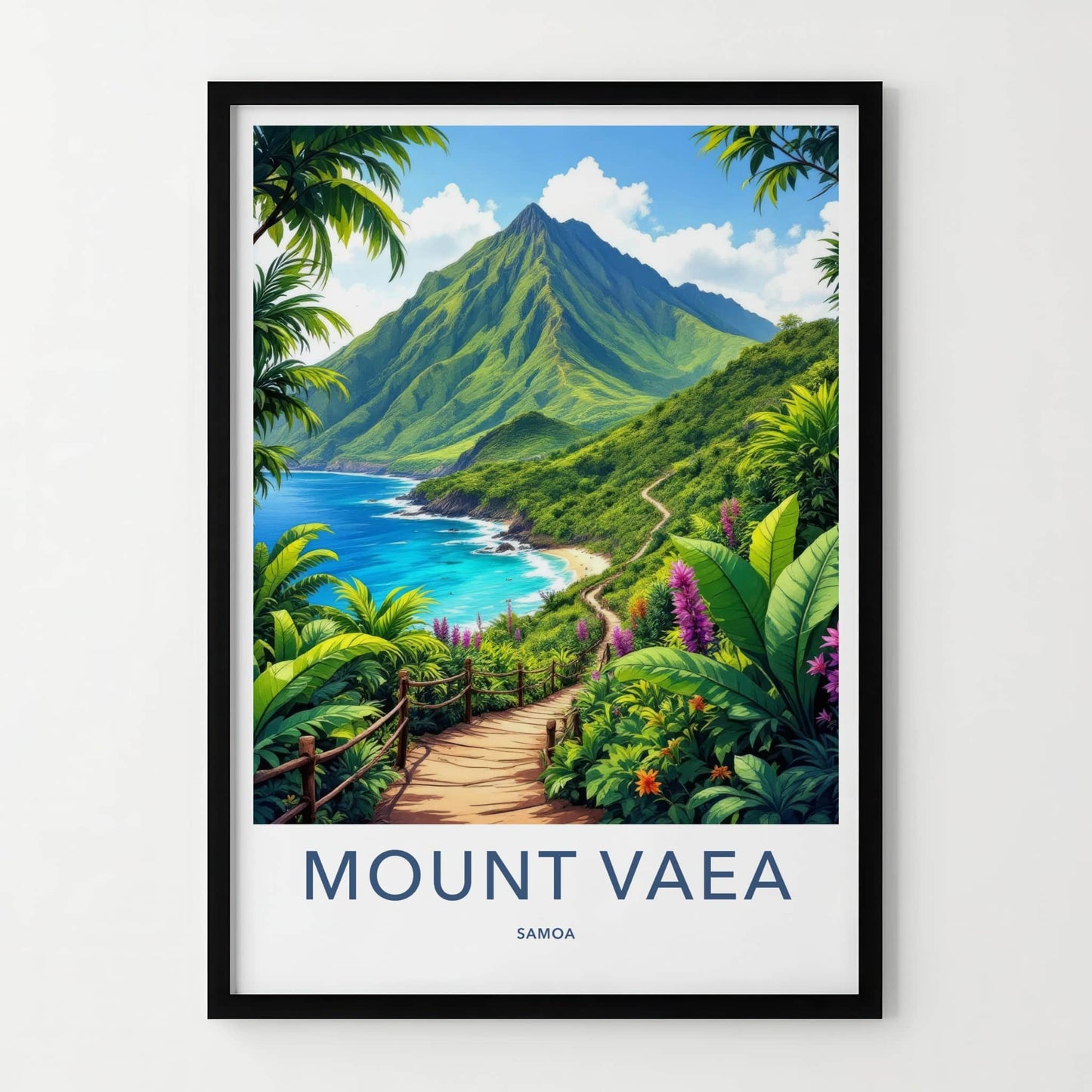 Mount Vaea Poster - Samoa Travel Art - Verdant Seaside Trail Home Decor