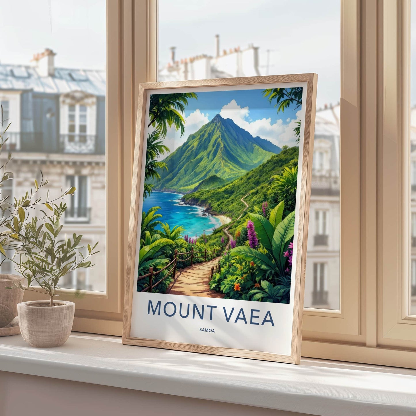 Mount Vaea Poster - Samoa Travel Art - Verdant Seaside Trail Home Decor