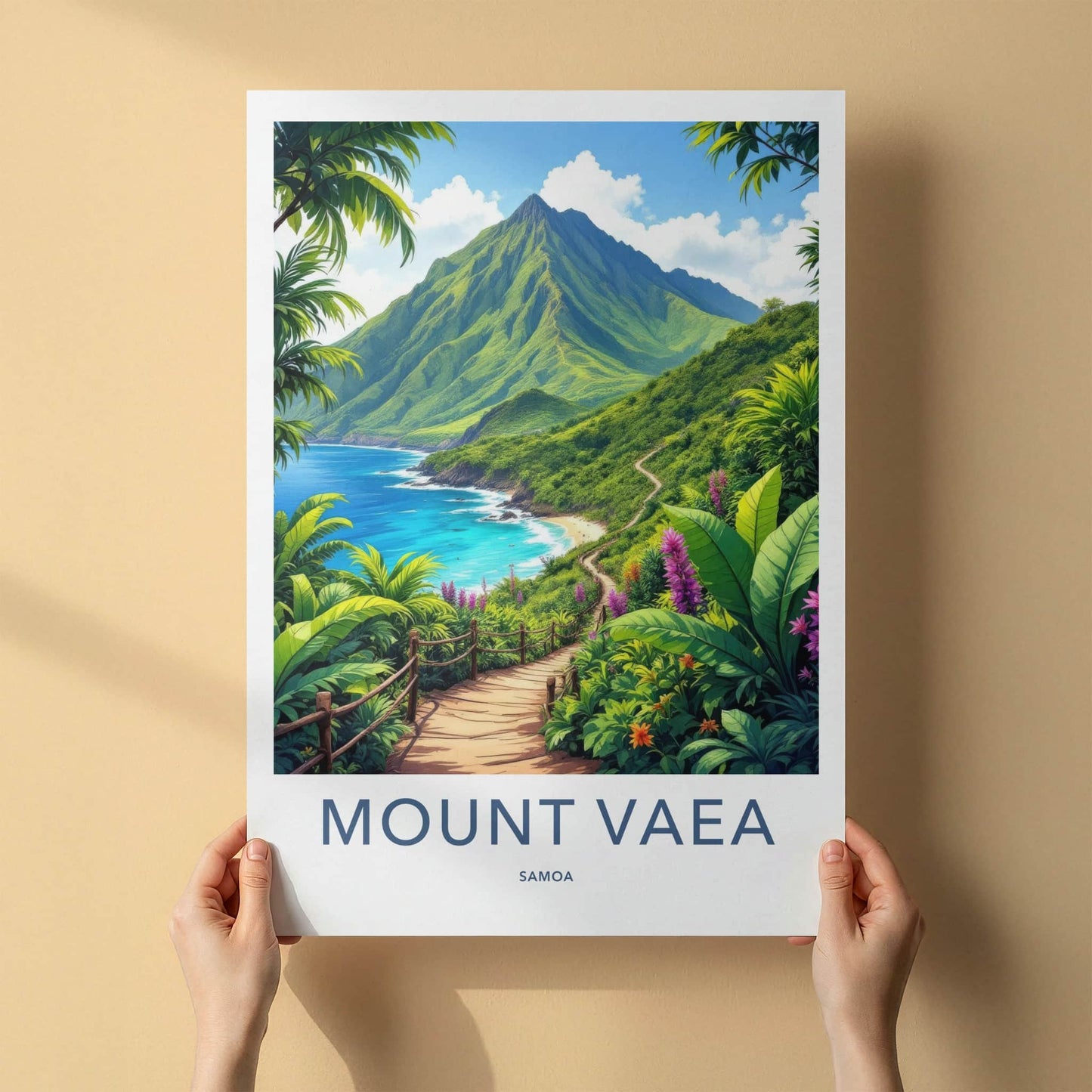 Mount Vaea Poster - Samoa Travel Art - Verdant Seaside Trail Home Decor