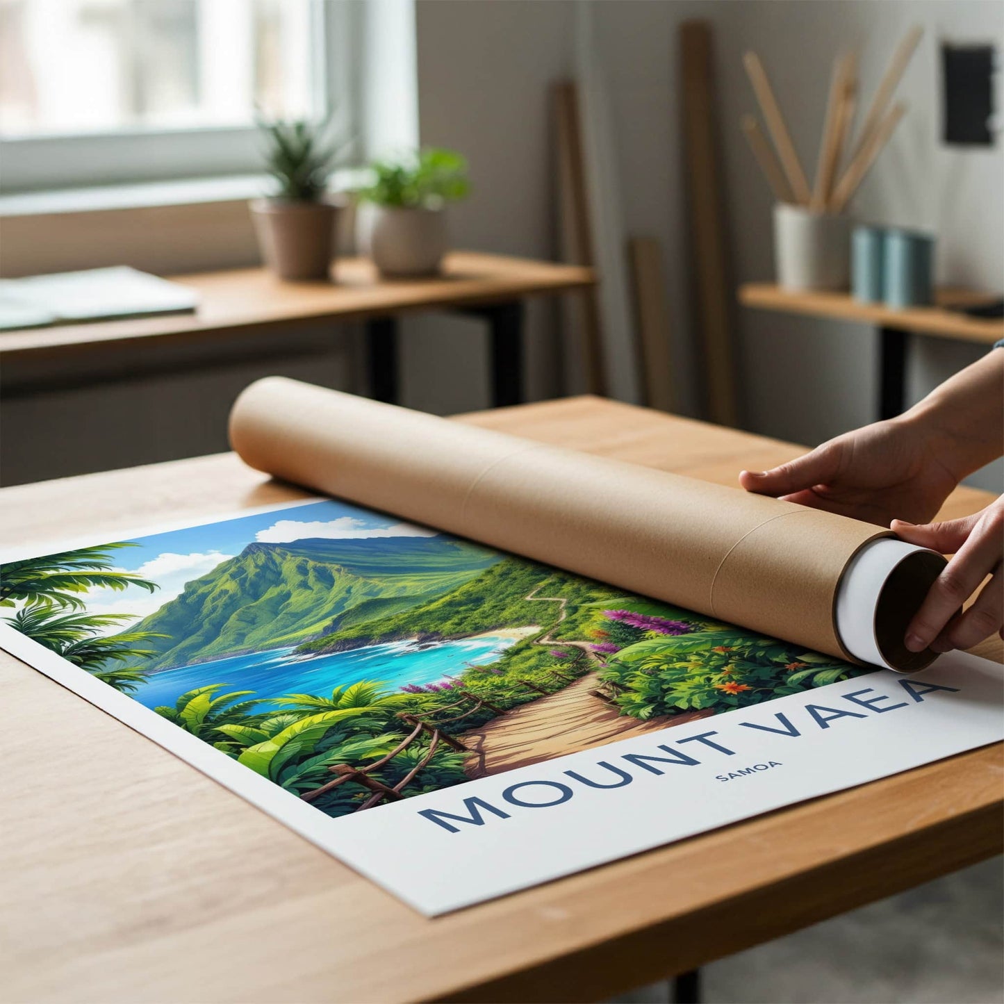 Mount Vaea Poster - Samoa Travel Art - Verdant Seaside Trail Home Decor