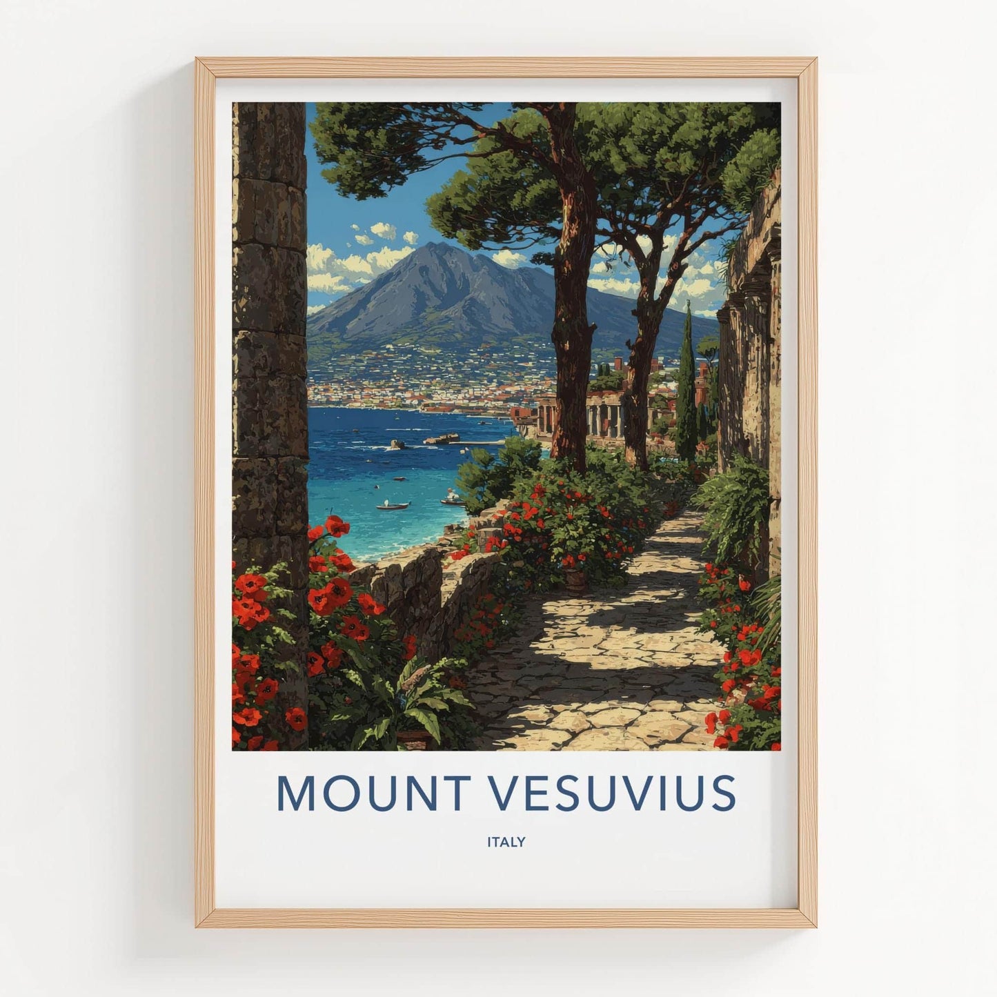 Mount Vesuvius Poster - Italy Travel Art - Vibrant Coastal Path Home Decor