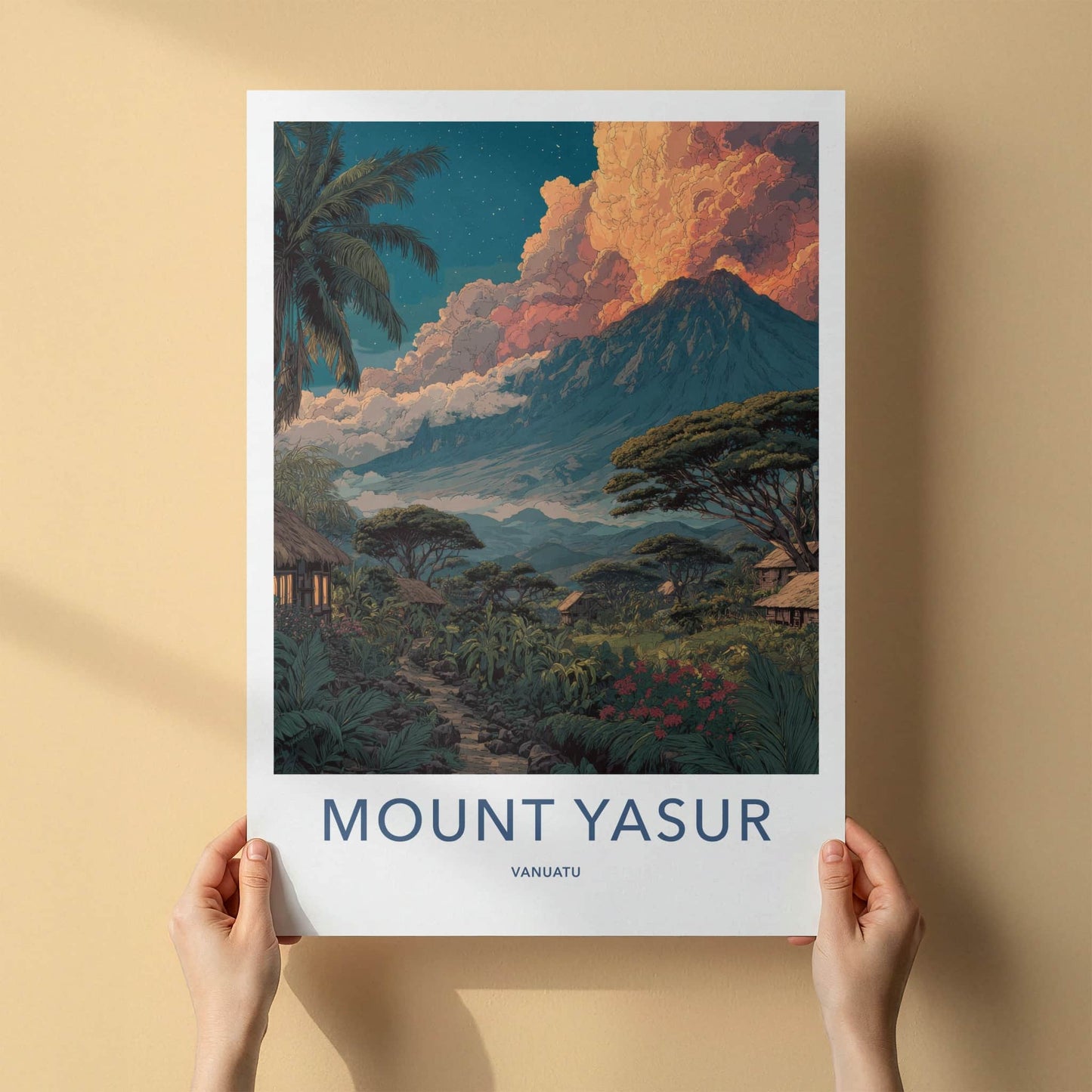 Mount Yasur Poster - Vanuatu Travel Art - Fiery Volcanic Cloud Gallery Art
