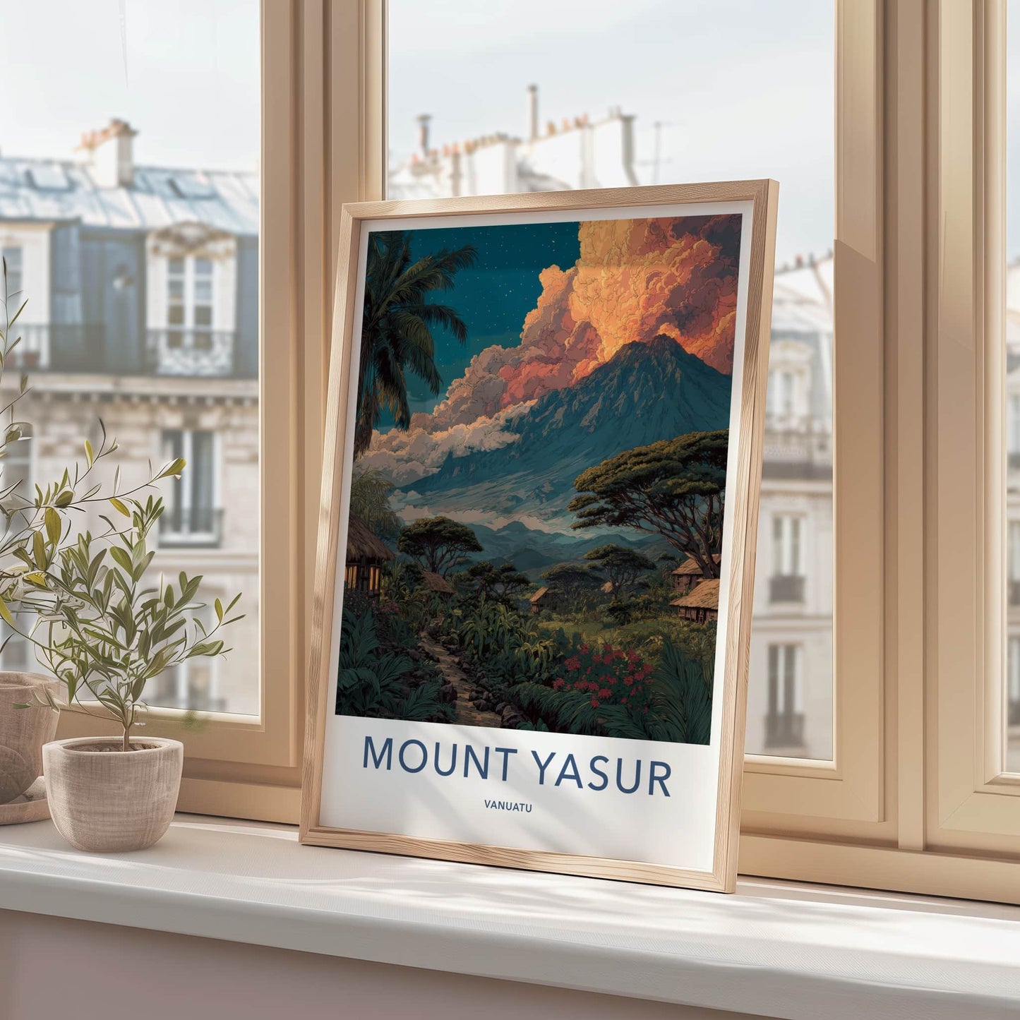 Mount Yasur Poster - Vanuatu Travel Art - Fiery Volcanic Cloud Gallery Art