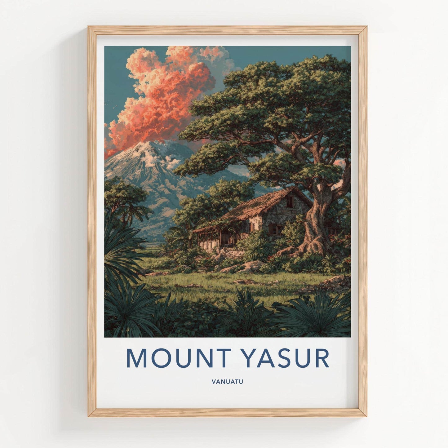 Mount Yasur Poster - Vanuatu Travel Art - Volcano Tropical Hut Home Decor