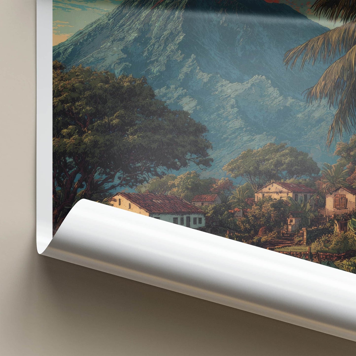 Mount Yasur Poster - Vanuatu Travel Print - Glowing Volcano Palm Framed Art