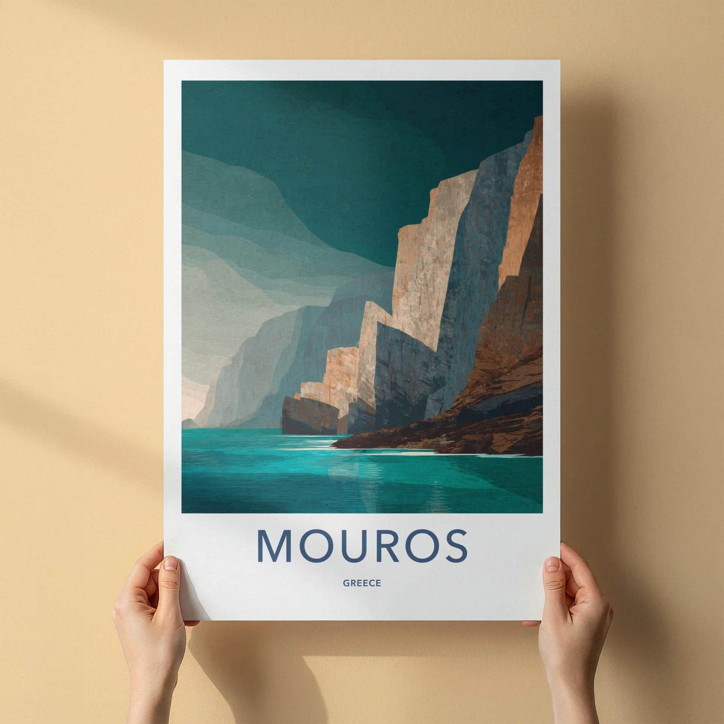 Mouros Poster - Greece Travel Art - Steep Coastal Cliffs Home Decor