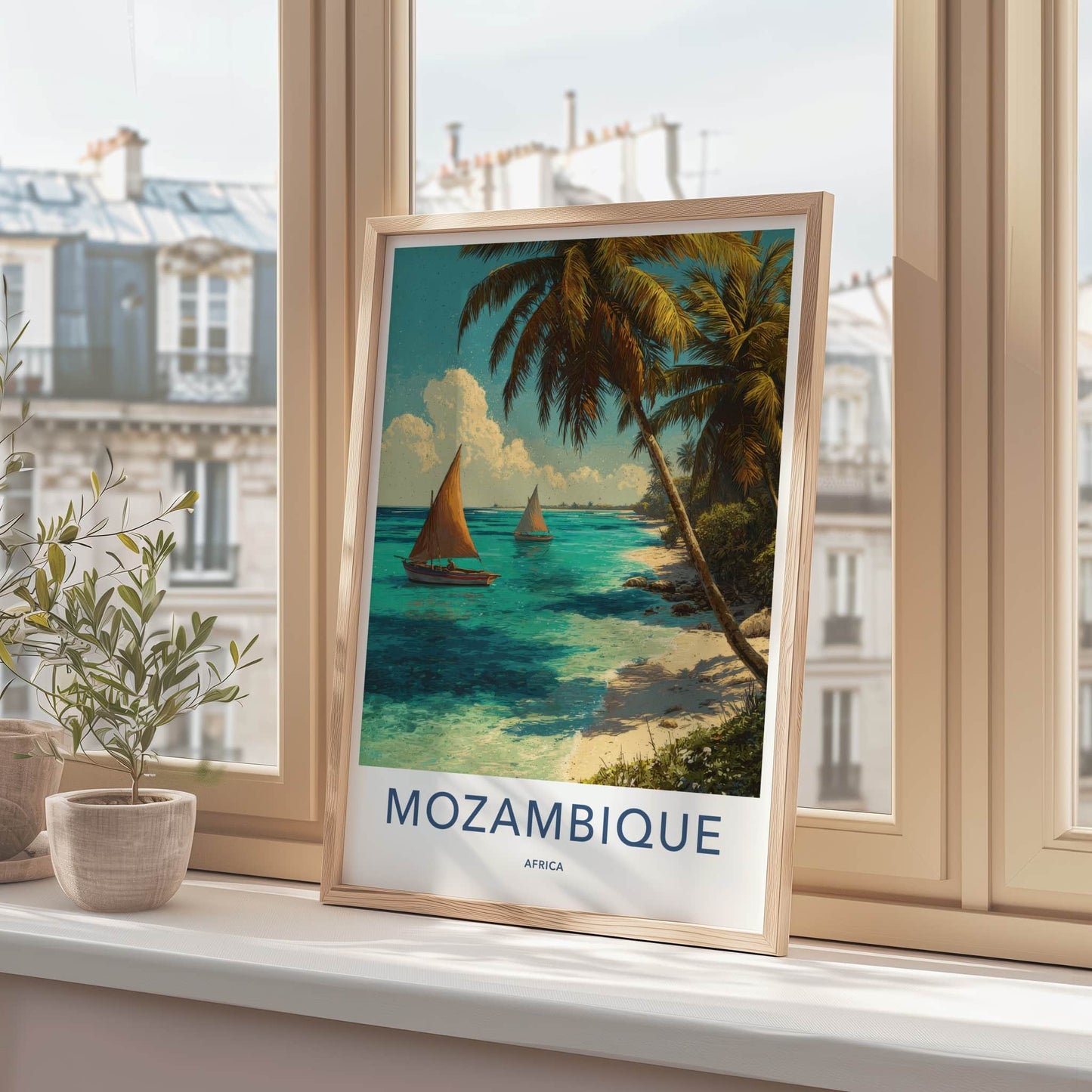 Mozambique Poster - Africa Art Print - Tropical Beach Boats Wall Decor