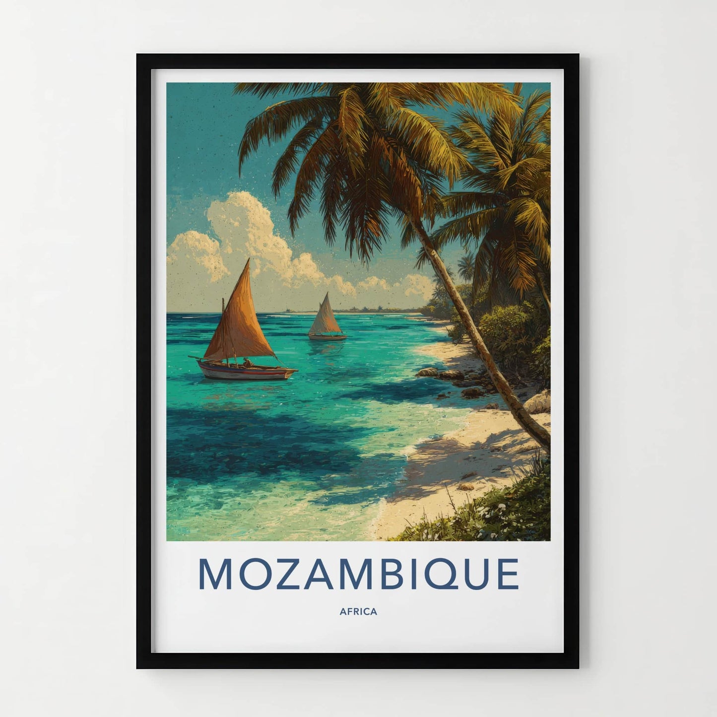 Mozambique Poster - Africa Art Print - Tropical Beach Boats Wall Decor