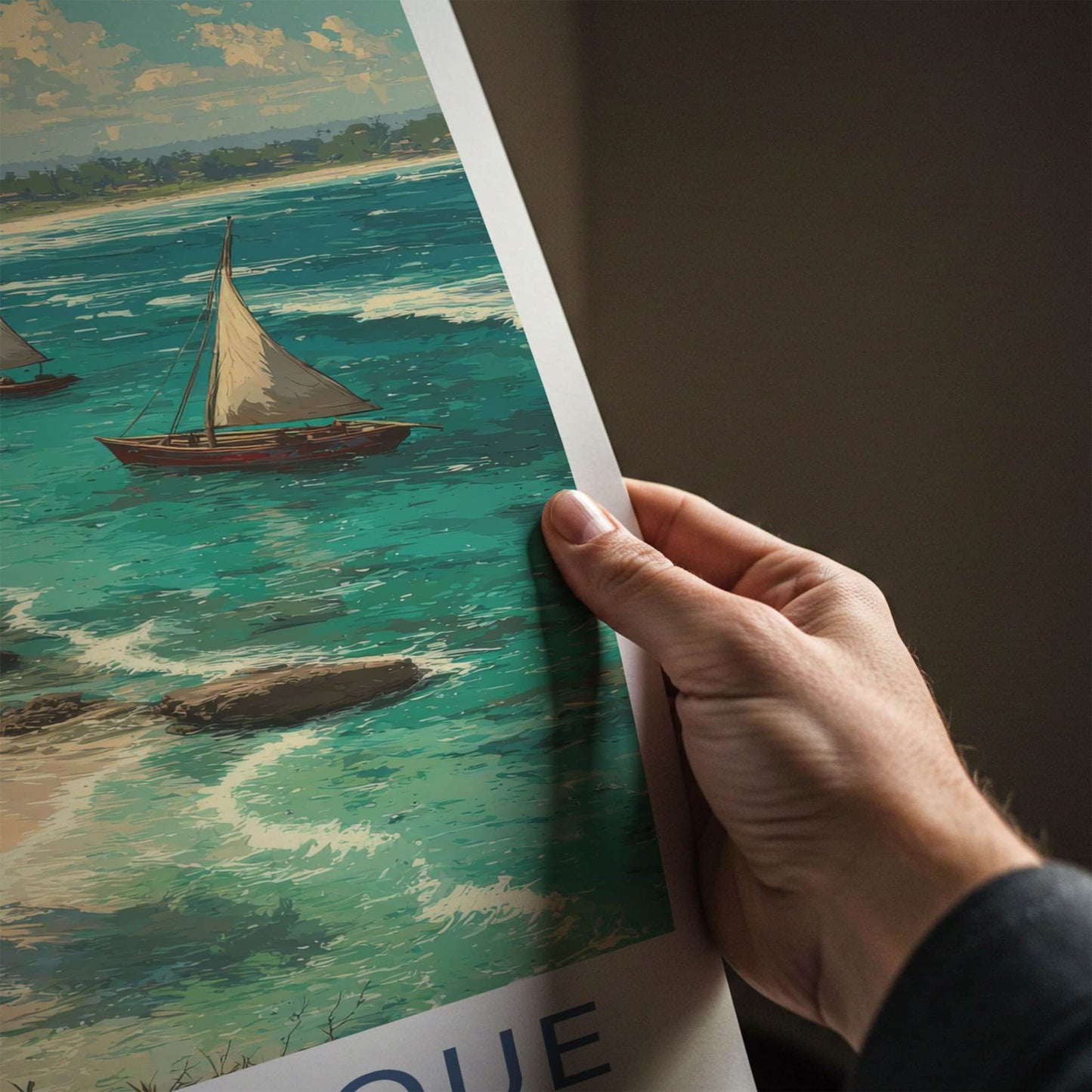 Mozambique Poster - Africa Travel Art - Palm Trees Sailboats Home Decor