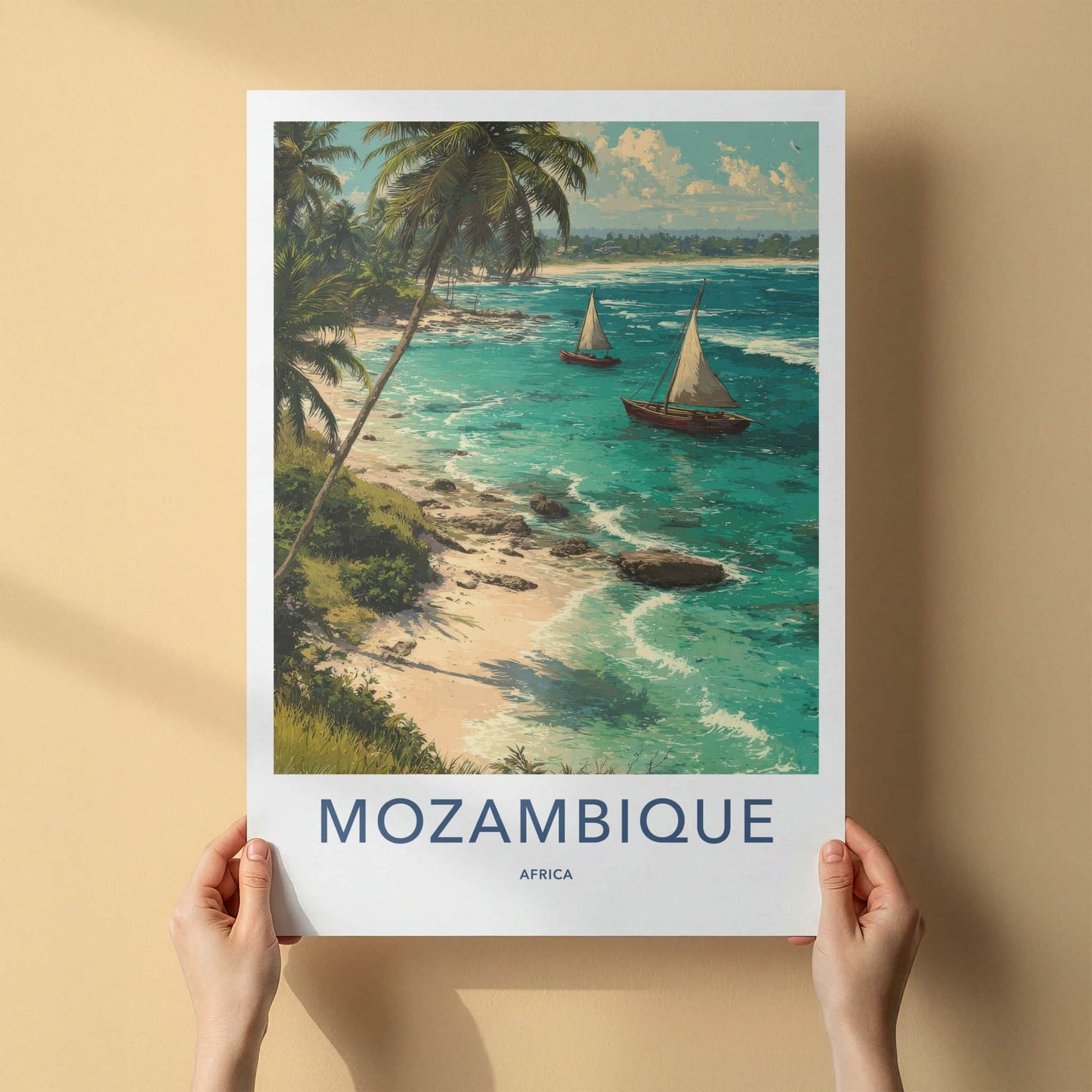 Mozambique Poster - Africa Travel Art - Palm Trees Sailboats Home Decor