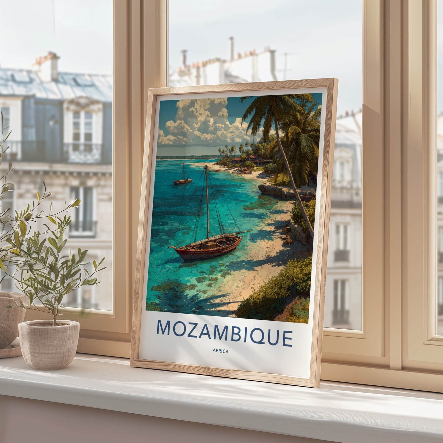 Mozambique Poster - Africa Travel Art - Tropical Beach Boats Home Decor