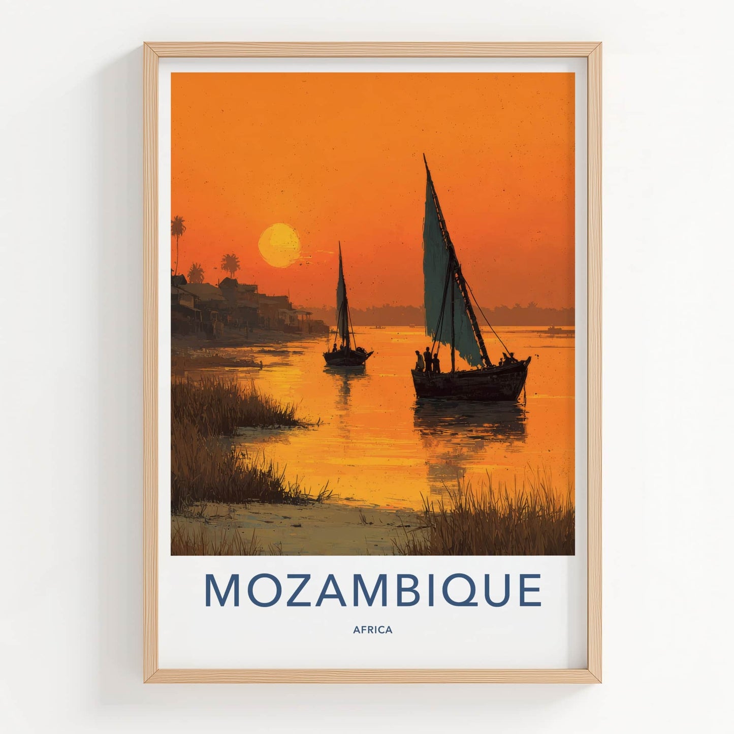 Mozambique Poster - Sunset Travel Art - Boats Golden Sunset Home Decor