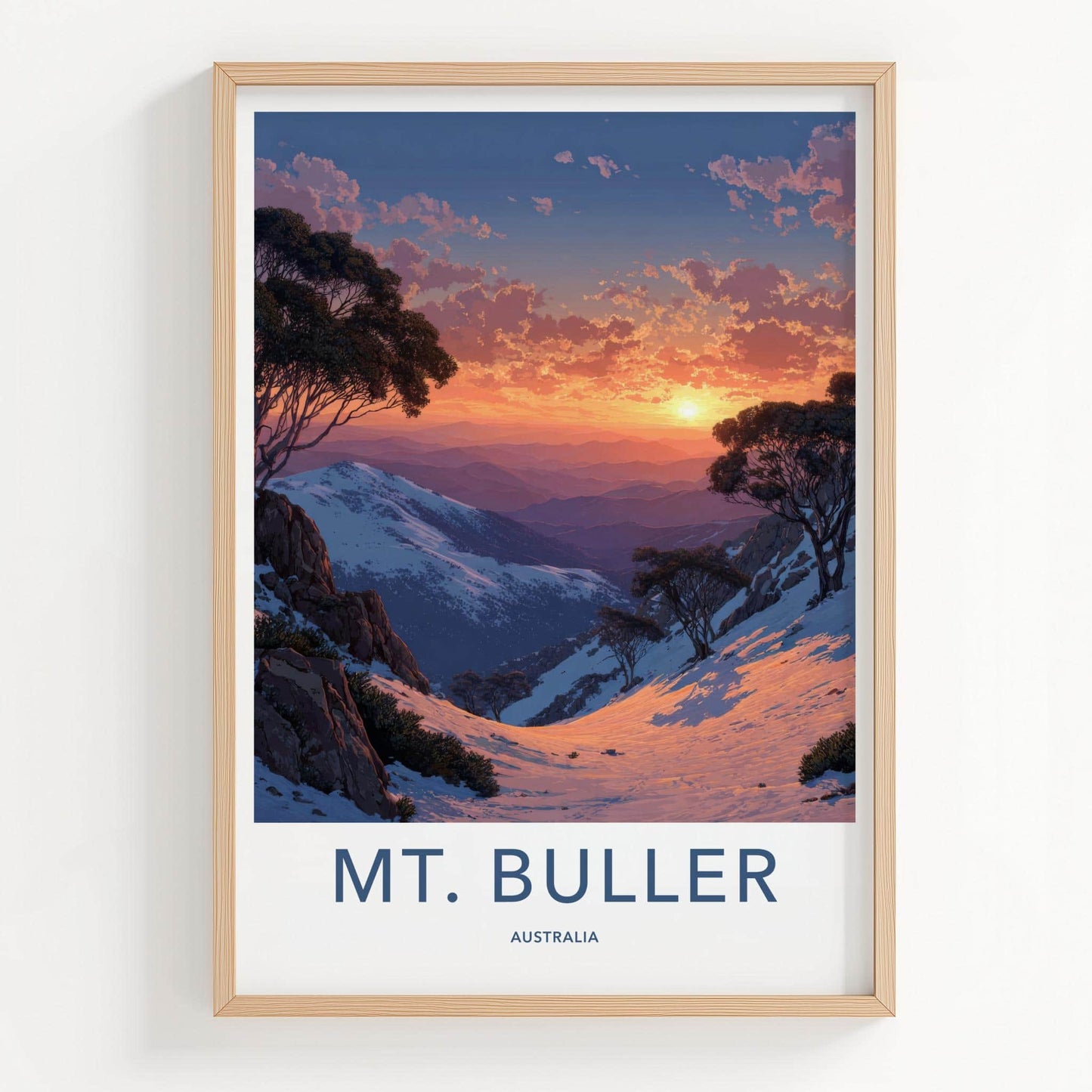Mt Buller Poster - Australia Travel Print - Snowy Mountain Sunset Wall Decor