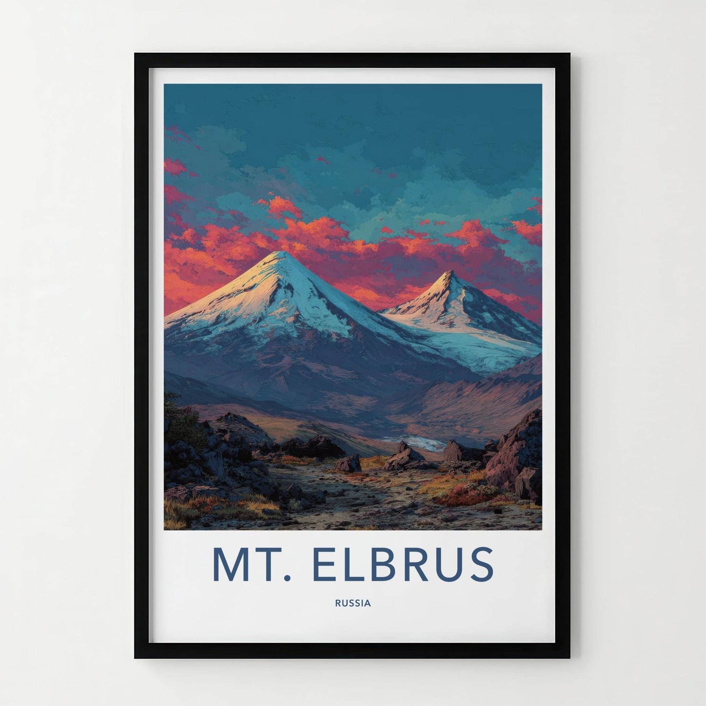 Mt. Elbrus Poster - Russia Travel Art - Colorful Mountain Sunset Home Decor