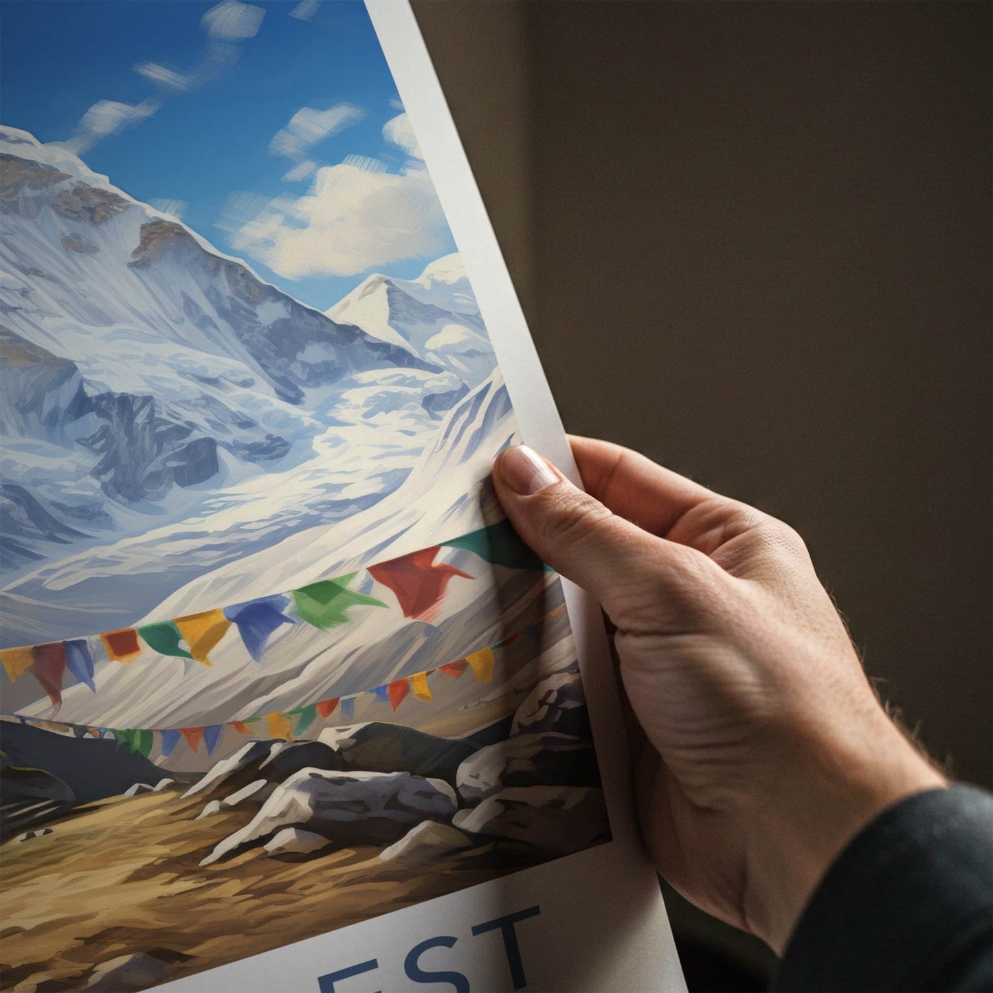 Mt Everest Poster - Nepal Travel Art - Prayer Flags Mountain Home Decor