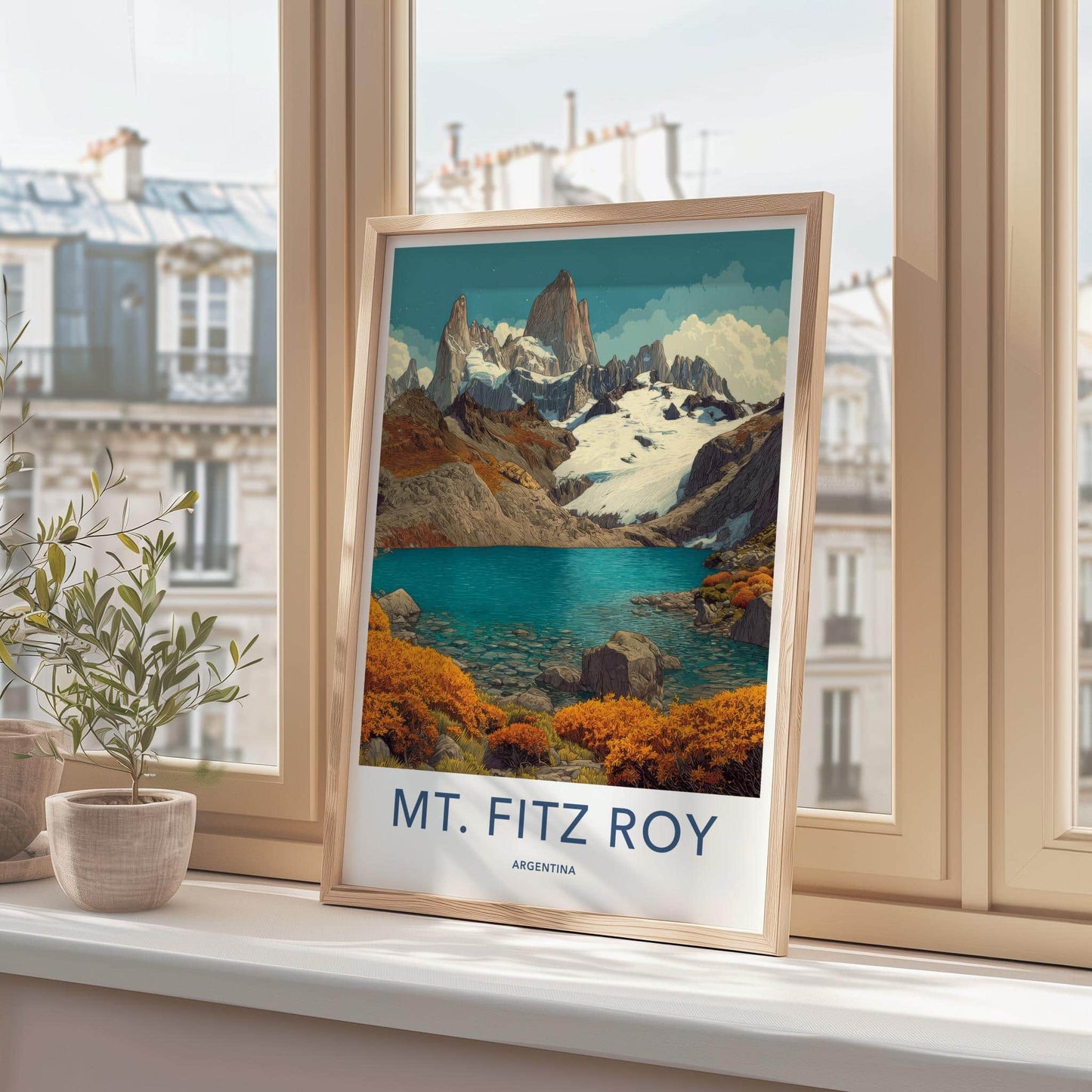 Mt Fitz Roy Poster - Argentina Travel Art - Rugged Peaks Lake Home Decor