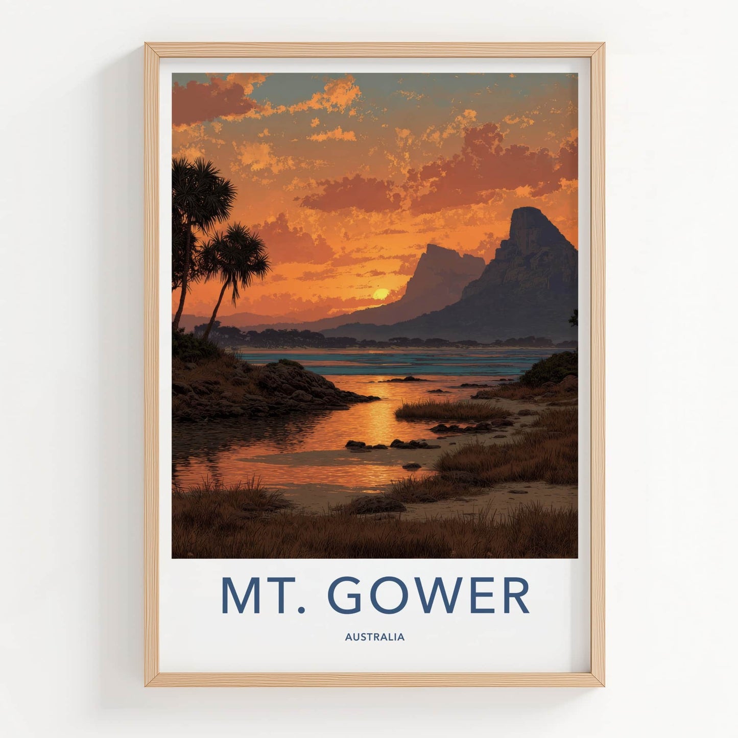 Mt Gower Poster - Australia Travel Art - Fiery Tropical Dusk Home Decor