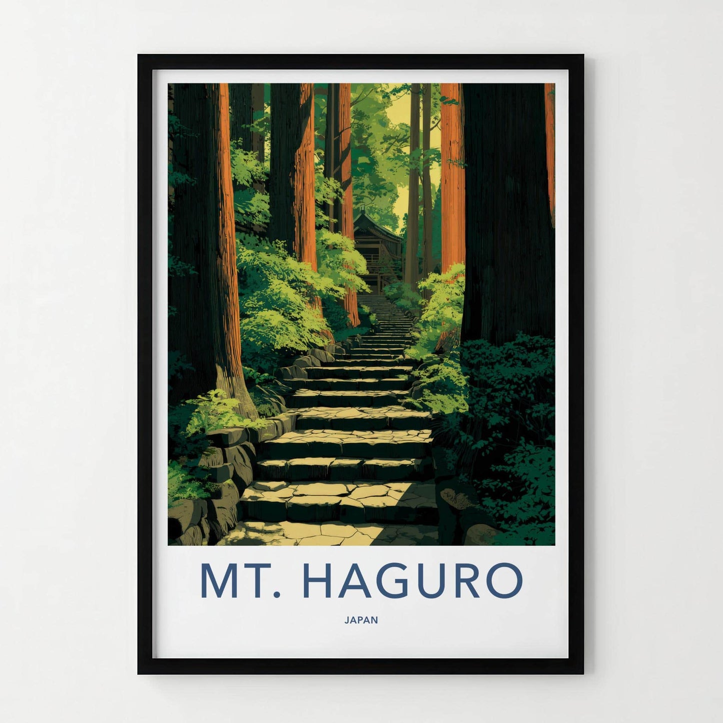 MT. HAGURO Poster - Japan Travel Art - Serene Forest Steps Home Decor