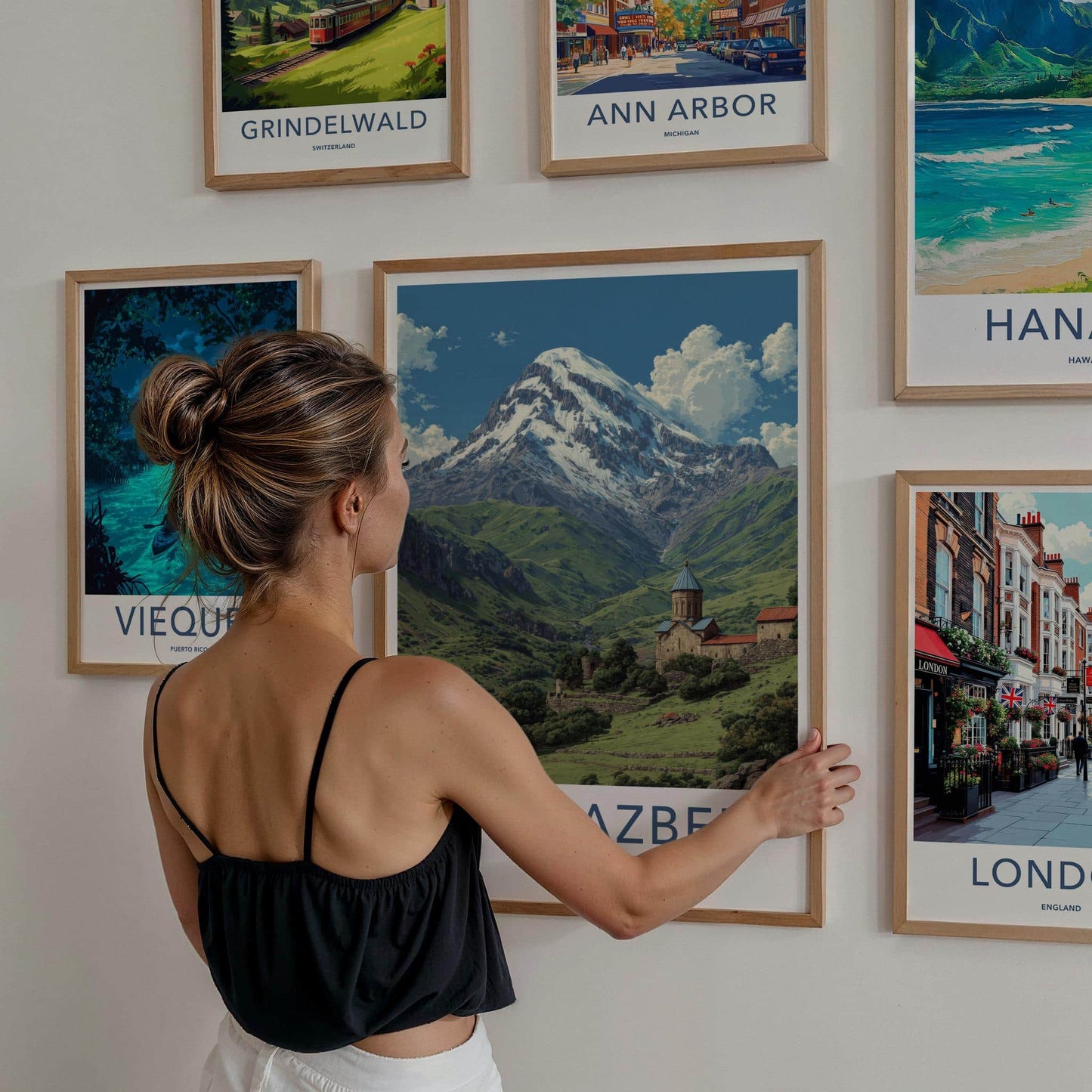 Mt. Kazbek Poster - Georgia Travel Art - Snowy Peak Monastery Home Decor