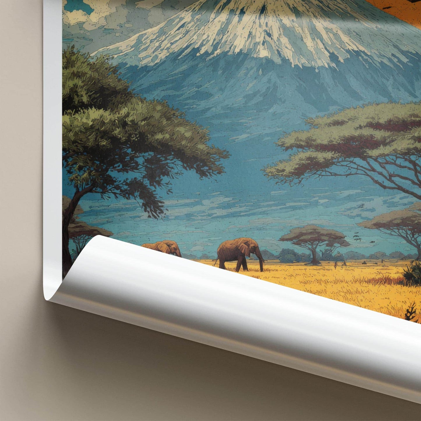 Mt. Kilimanjaro Poster - Tanzania Travel Art - Savanna Elephants Moon Wall Decor