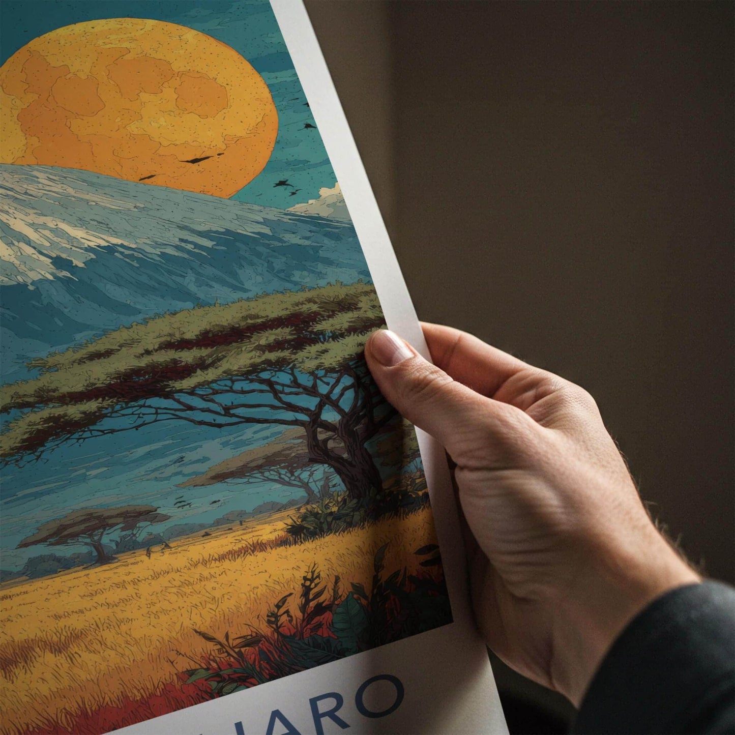 Mt. Kilimanjaro Poster - Tanzania Travel Art - Savanna Elephants Moon Wall Decor