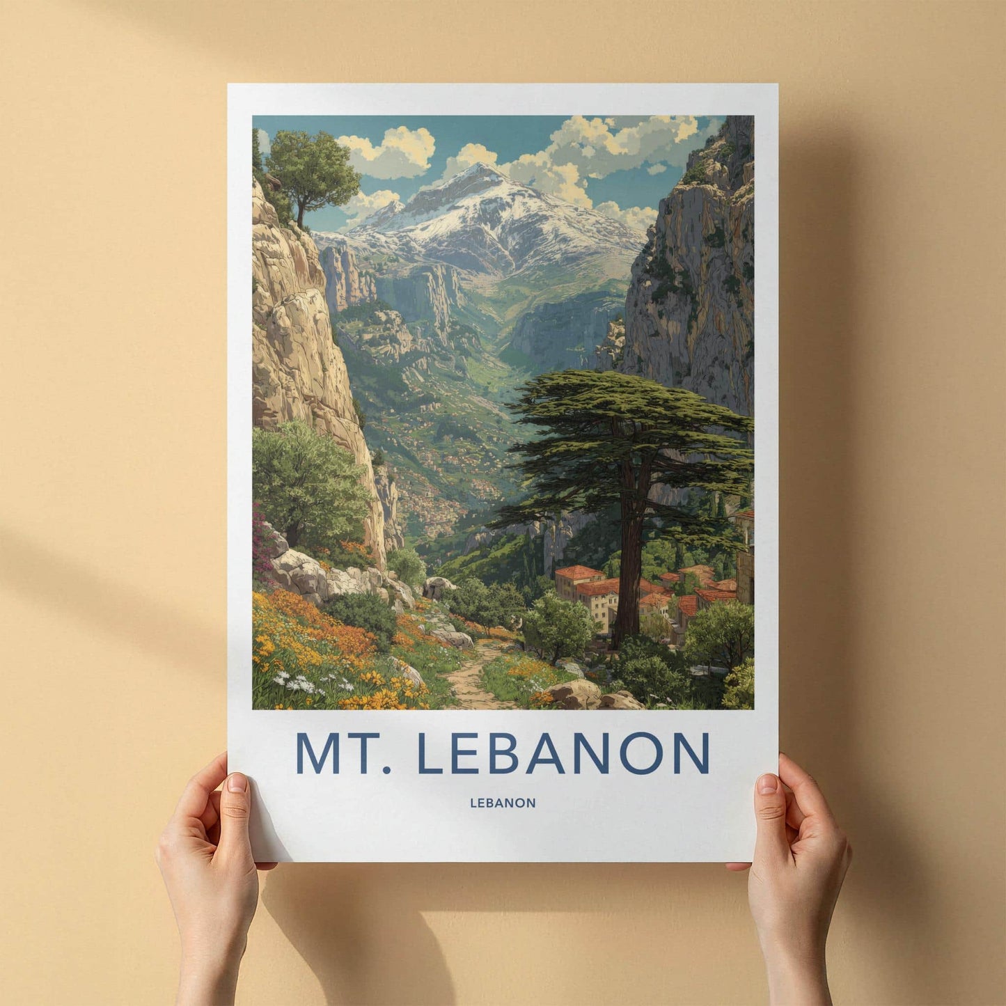 Mt. Lebanon Poster - Lebanon Travel Art - Snowy Mountain Village Wall Decor