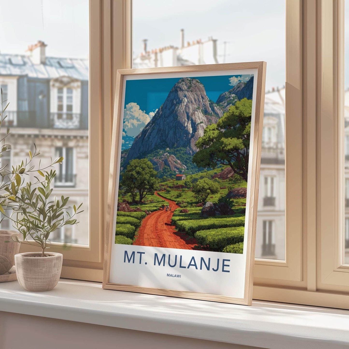 Mt Mulanje Poster - Malawi Travel Art - Lush Tea Plantation Home Decor