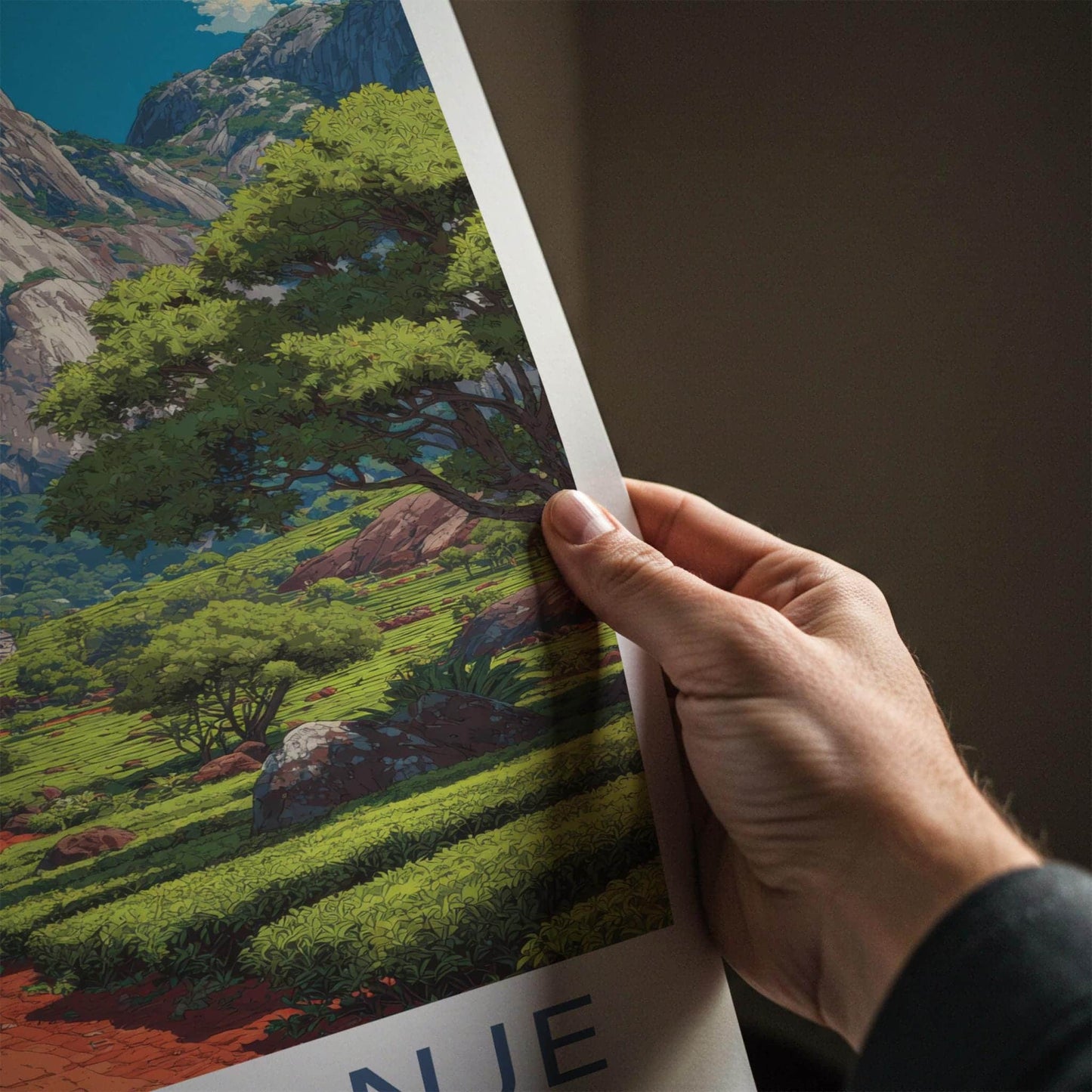 Mt Mulanje Poster - Malawi Travel Art - Lush Tea Plantation Home Decor