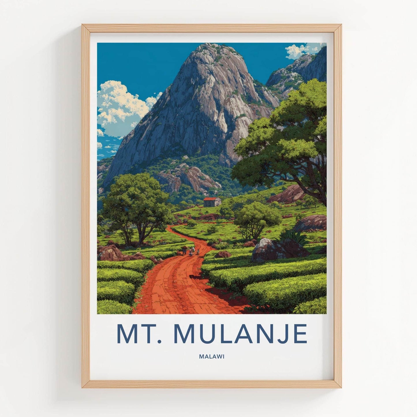 Mt Mulanje Poster - Malawi Travel Art - Lush Tea Plantation Home Decor