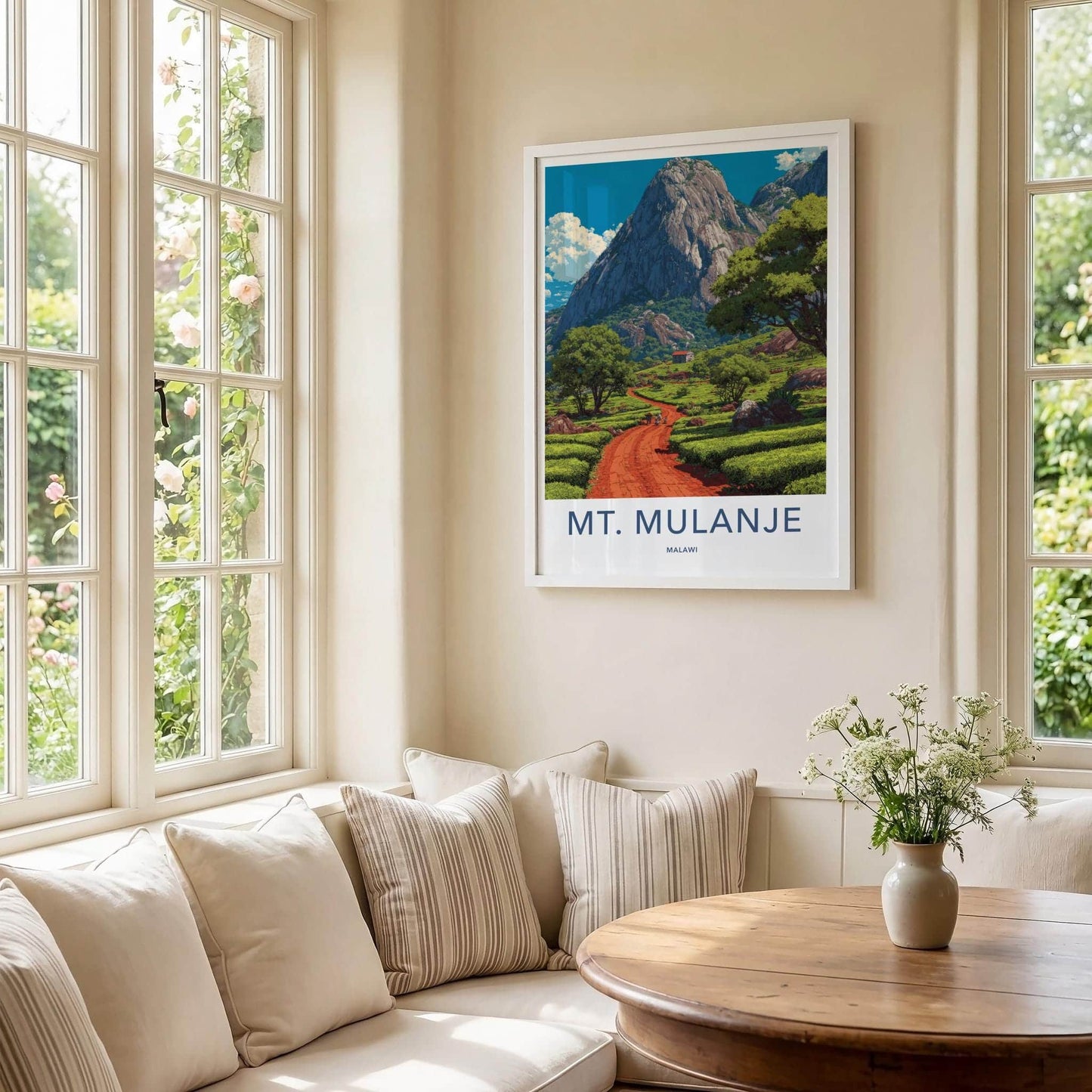 Mt Mulanje Poster - Malawi Travel Art - Lush Tea Plantation Home Decor