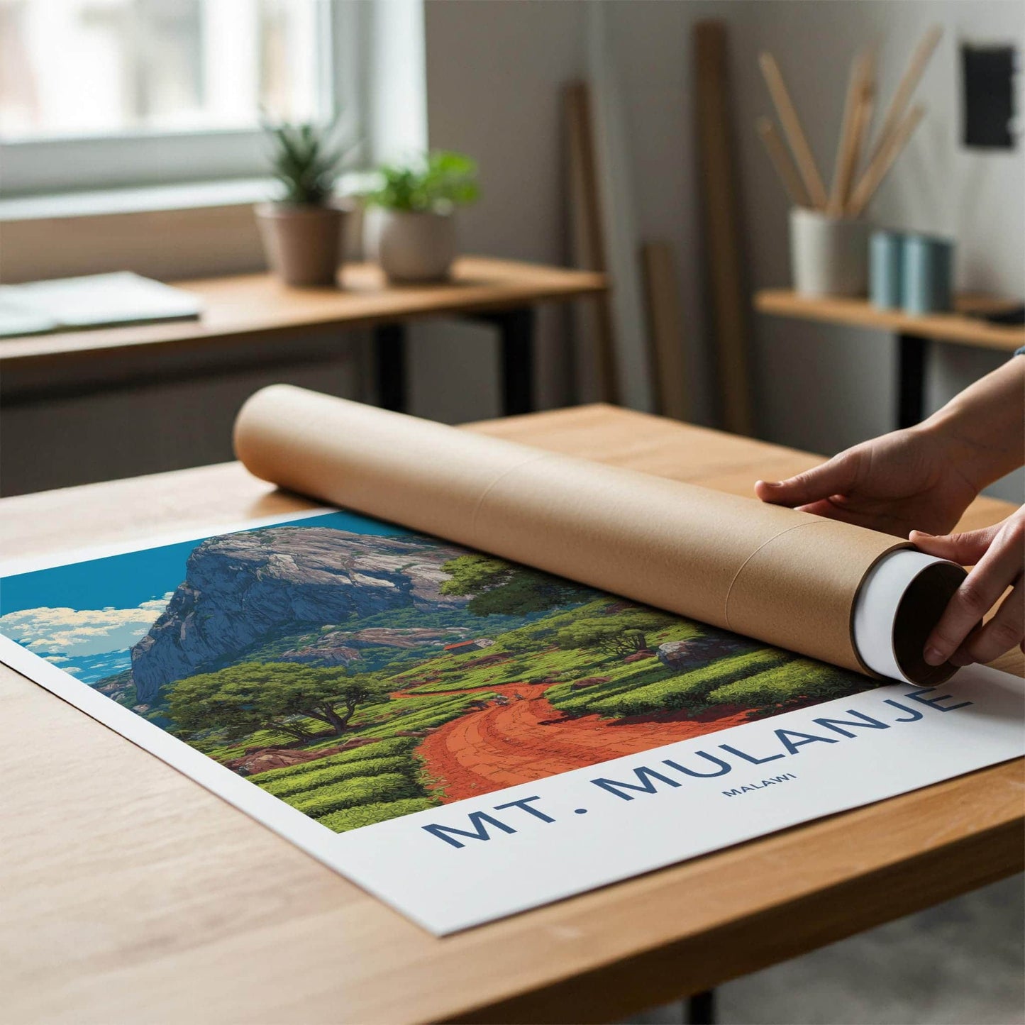 Mt Mulanje Poster - Malawi Travel Art - Lush Tea Plantation Home Decor