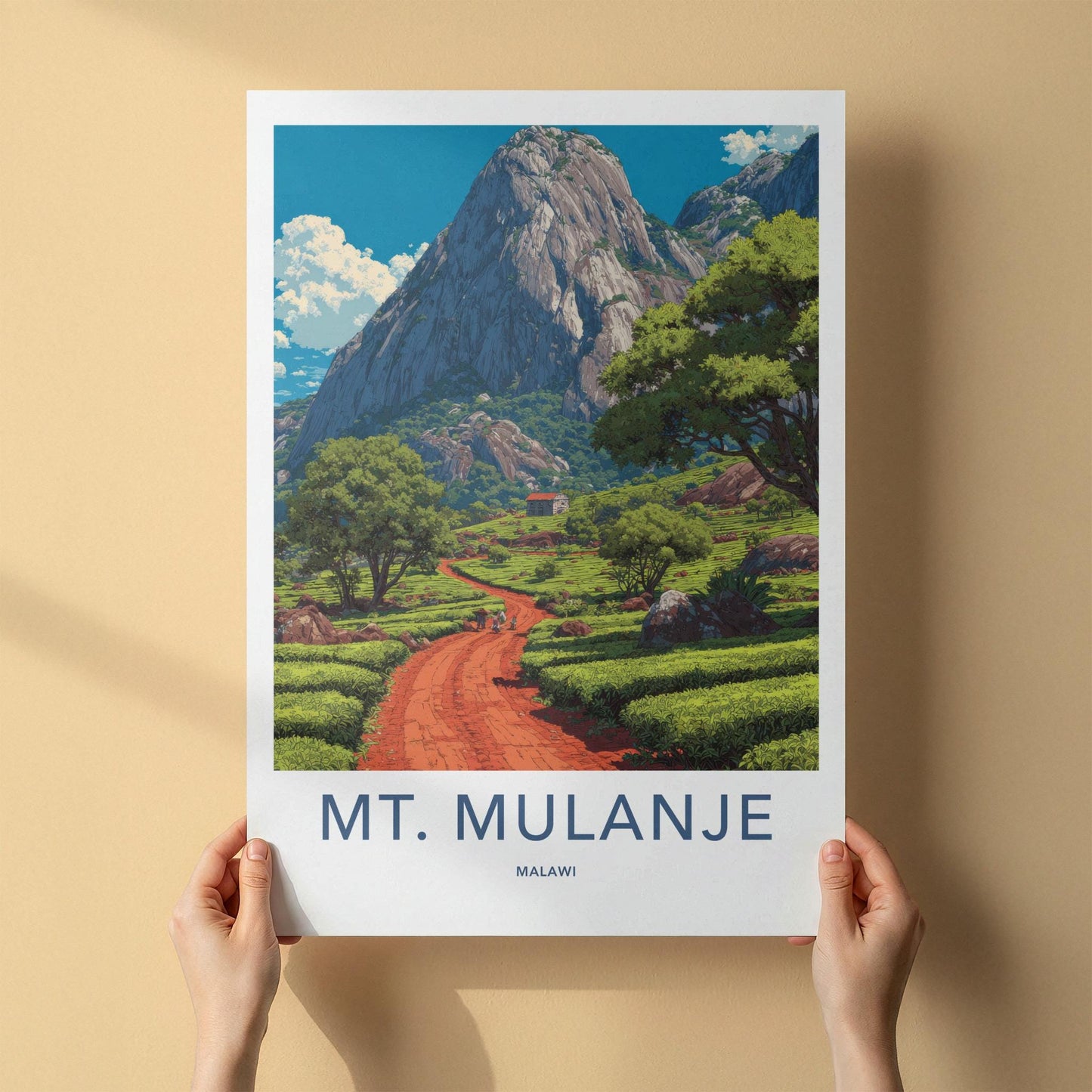 Mt Mulanje Poster - Malawi Travel Art - Lush Tea Plantation Home Decor