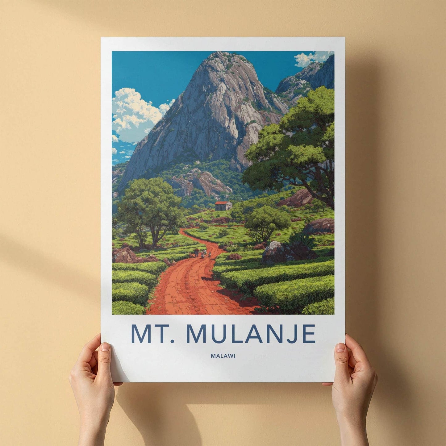 Mt Mulanje Poster - Malawi Travel Art - Lush Tea Plantation Home Decor