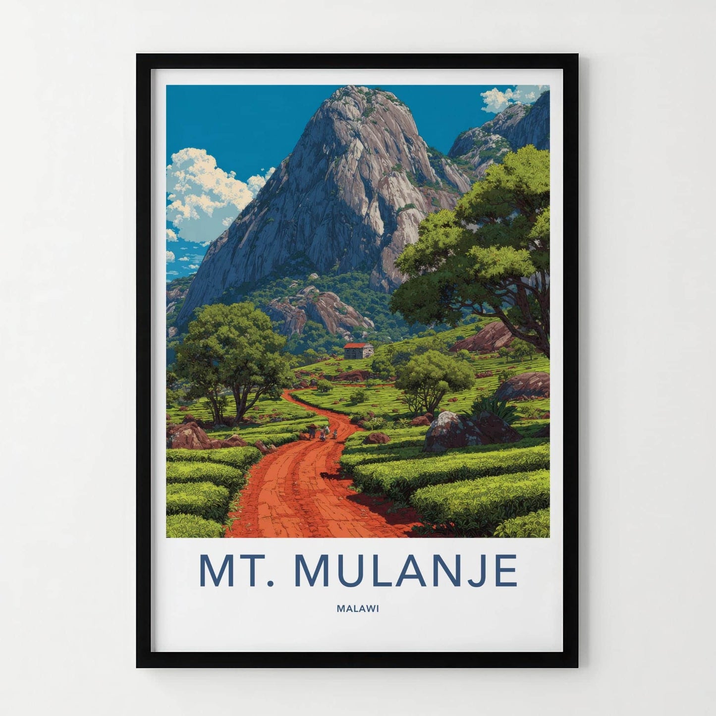 Mt Mulanje Poster - Malawi Travel Art - Lush Tea Plantation Home Decor